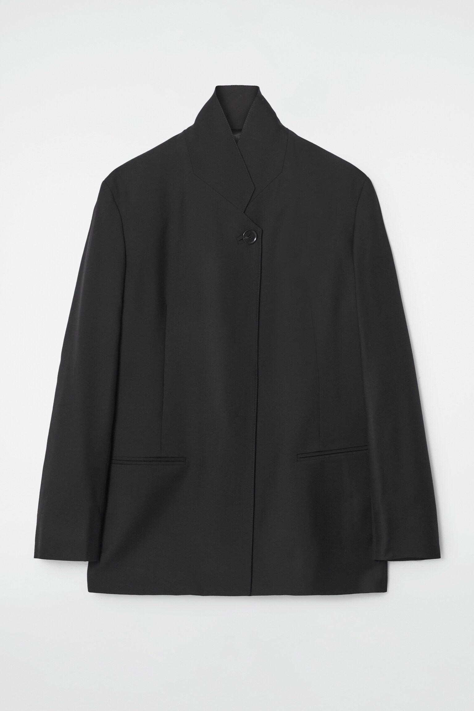 STAND-COLLAR WOOL BLAZER - BLACK