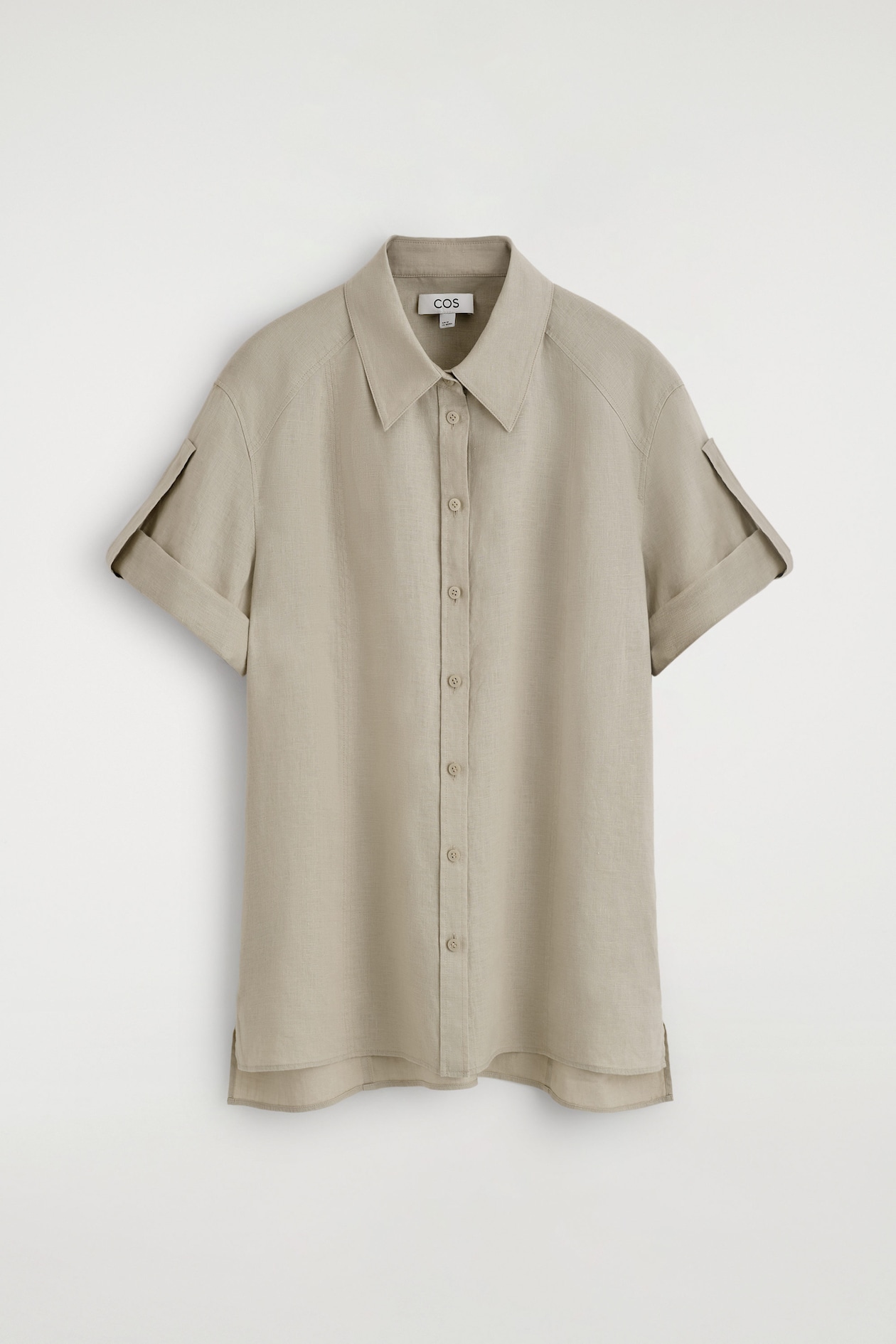 FOLDED-SLEEVE LINEN SHIRT — BEIGE