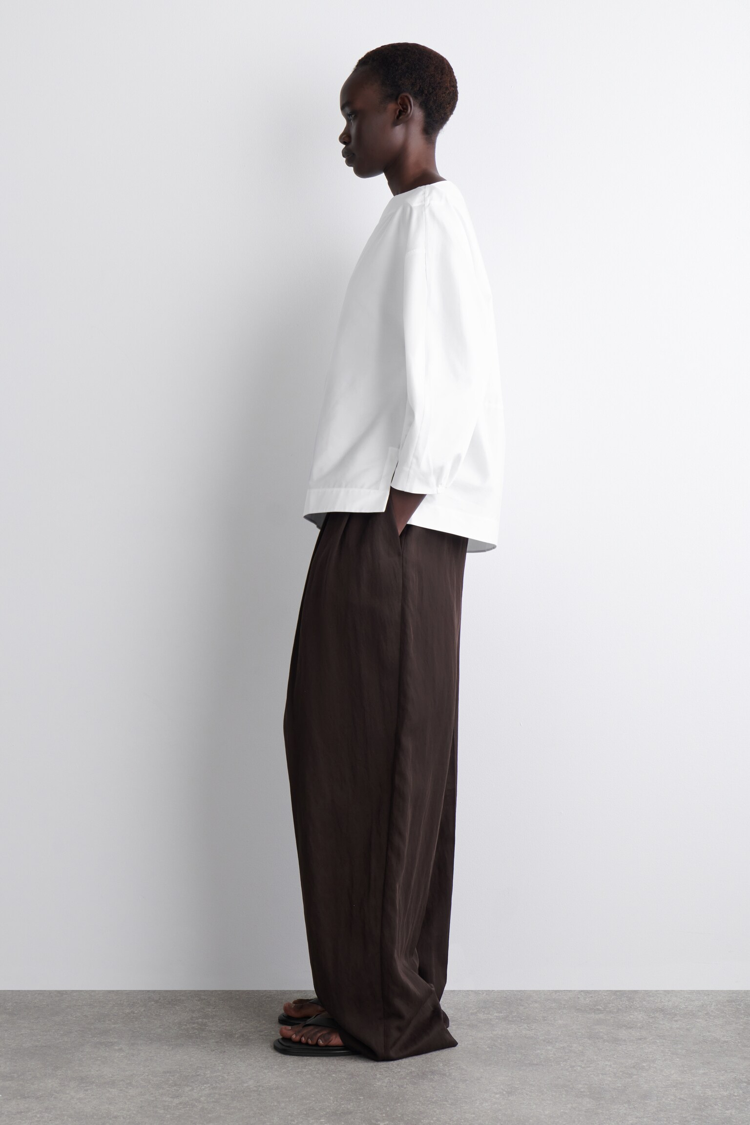 BLOUSE À COL BATEAU EN COTON - BLANC/BEIGE / IMPRIMÉ VICHY - 4