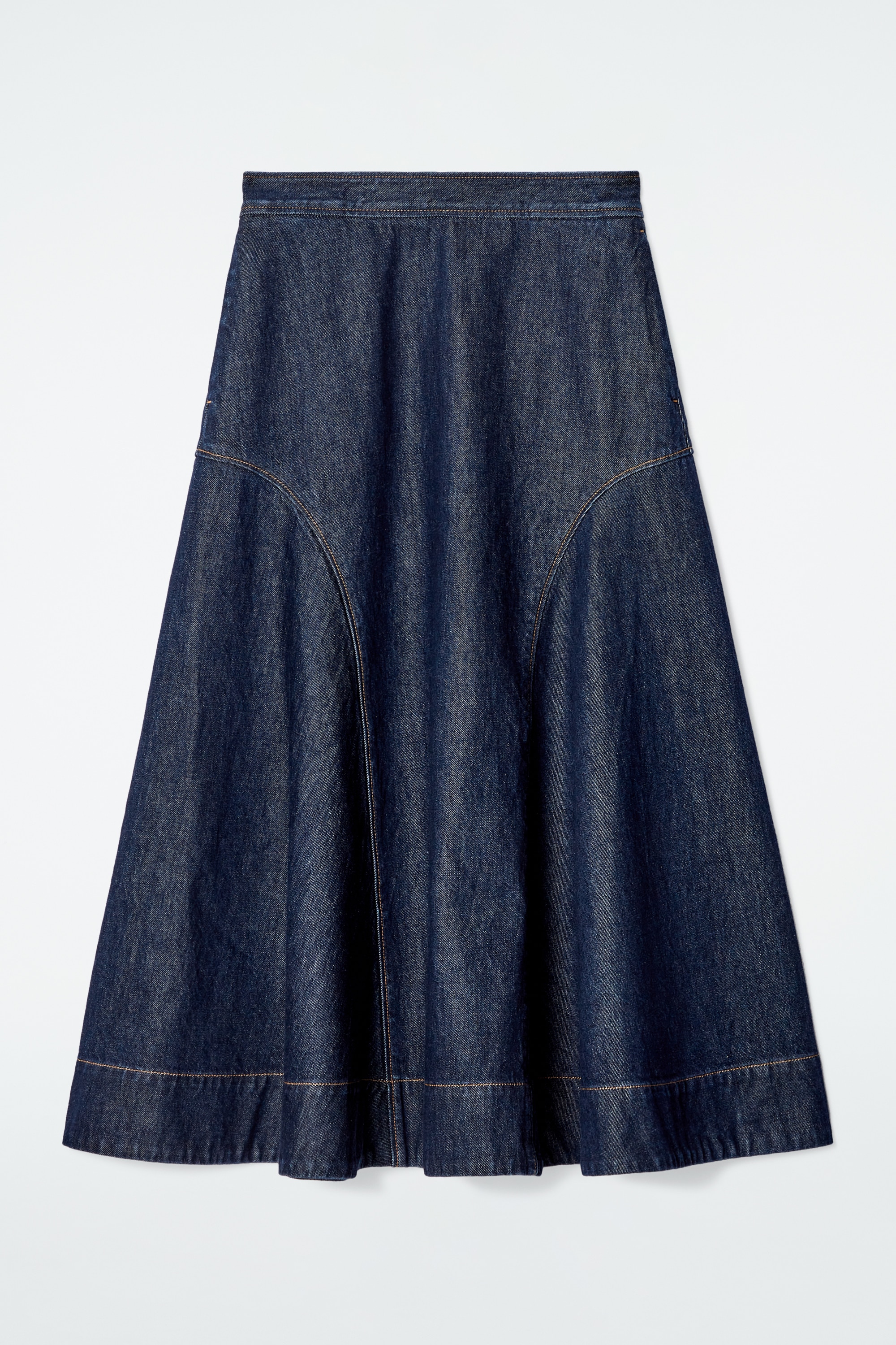 Fustă midi din denim raw, croială în A - INDIGO BRUT