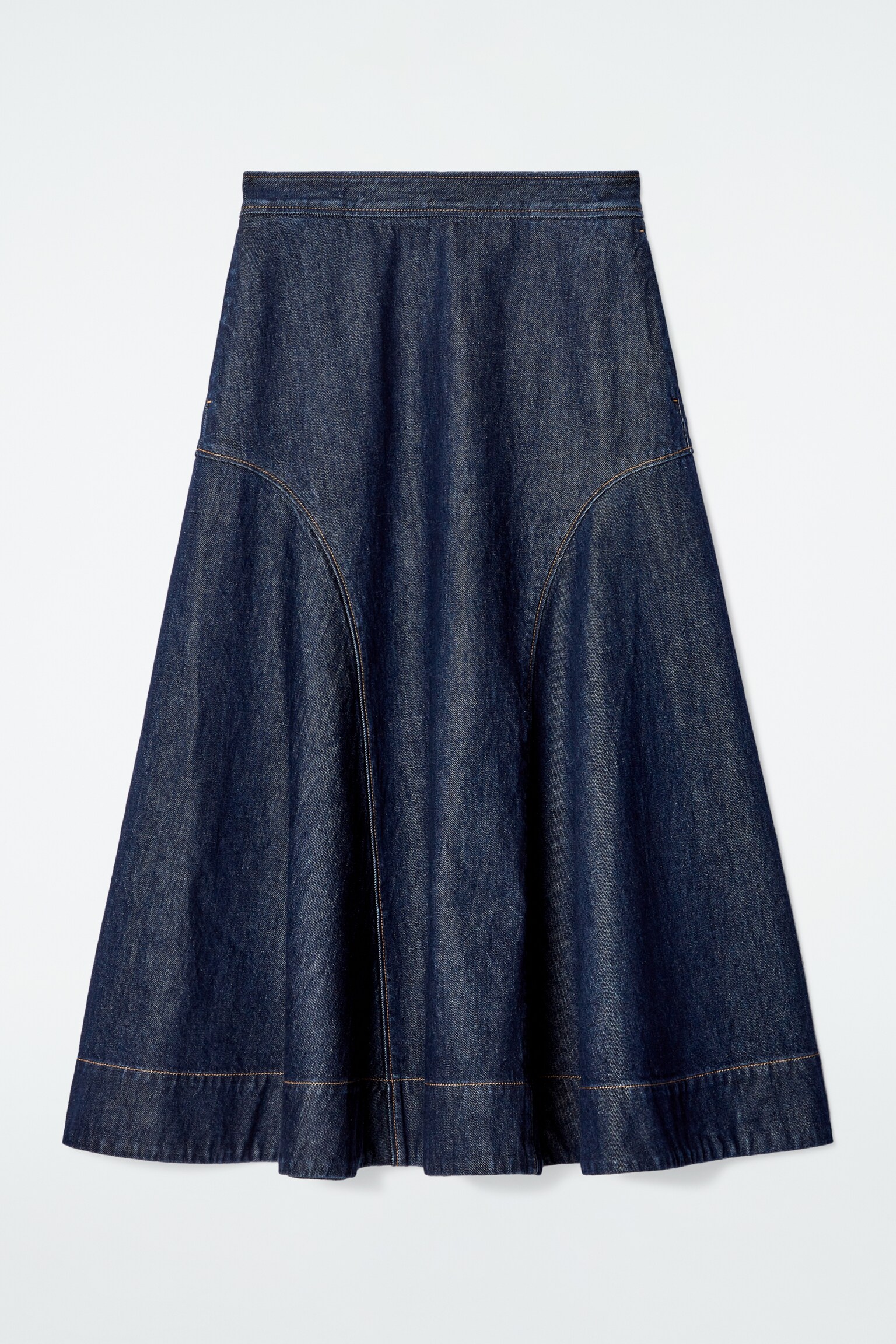 JUPE MIDI TRAPÈZE EN DENIM BRUT - INDIGO BRUT - 2