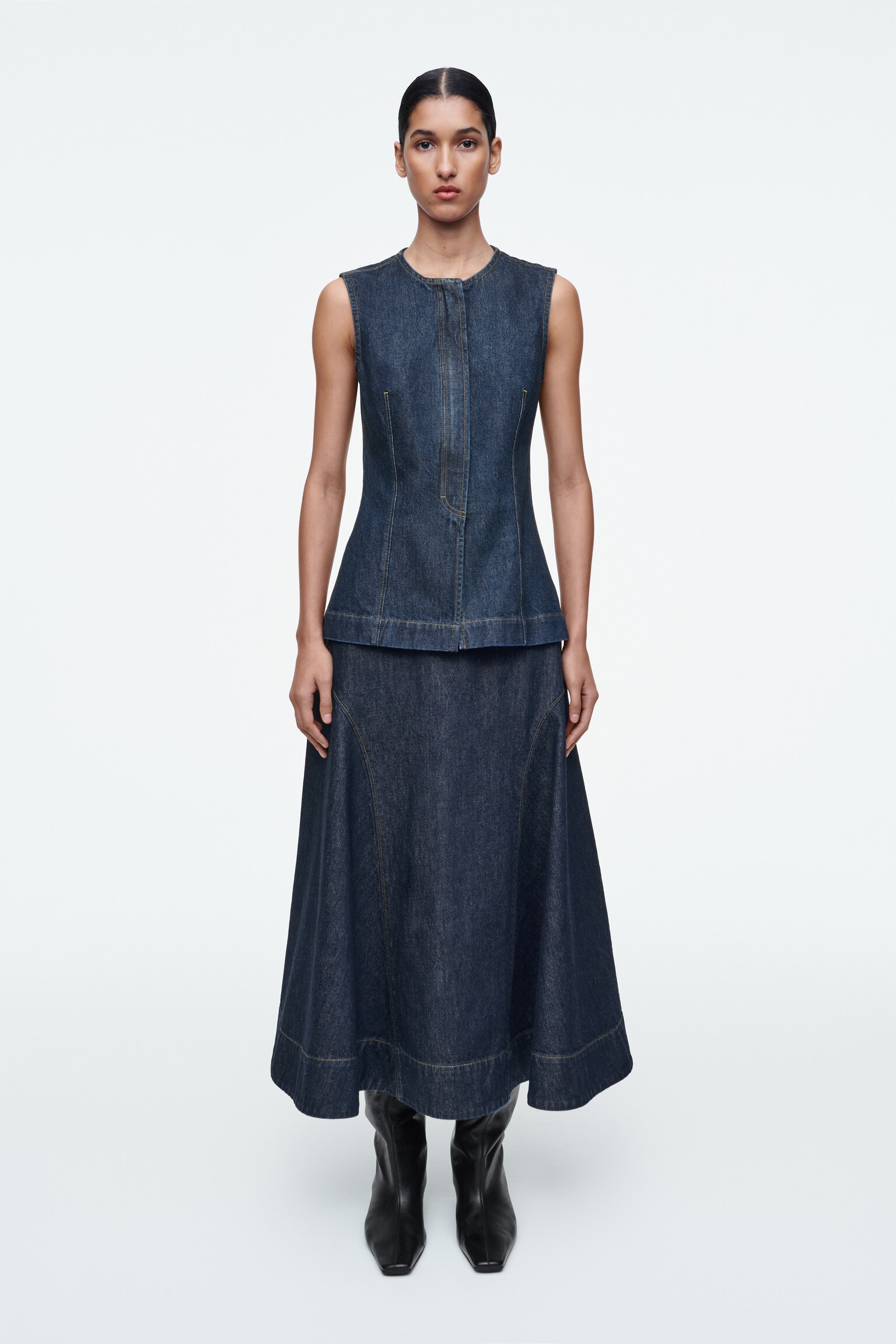 HAUT SANS MANCHES EN DENIM - INDIGO BRUT/ÉCRU - 6