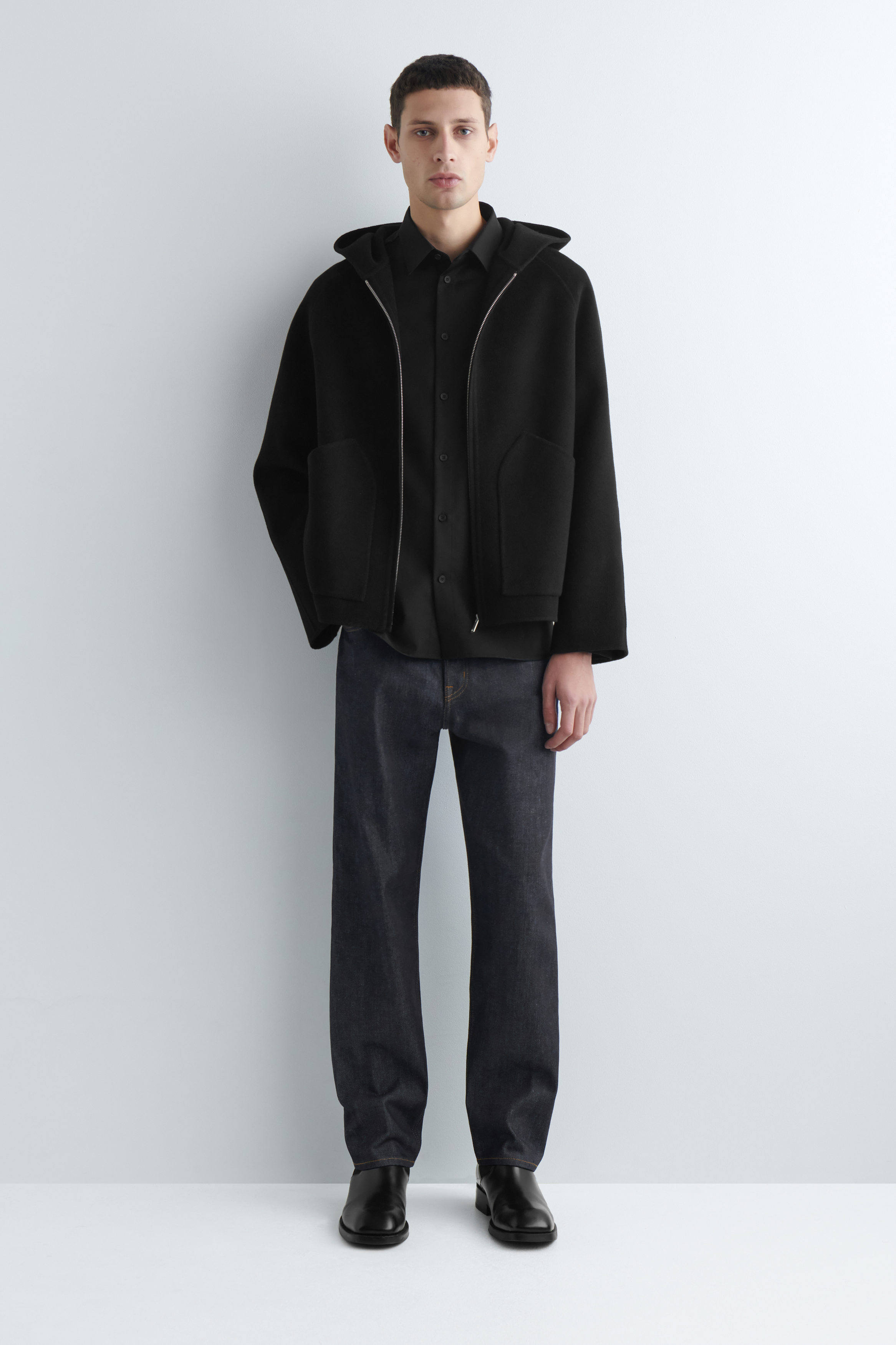 DOUBLE-FACED WOOL ZIP-UP HOODIE - BLACK | COS US