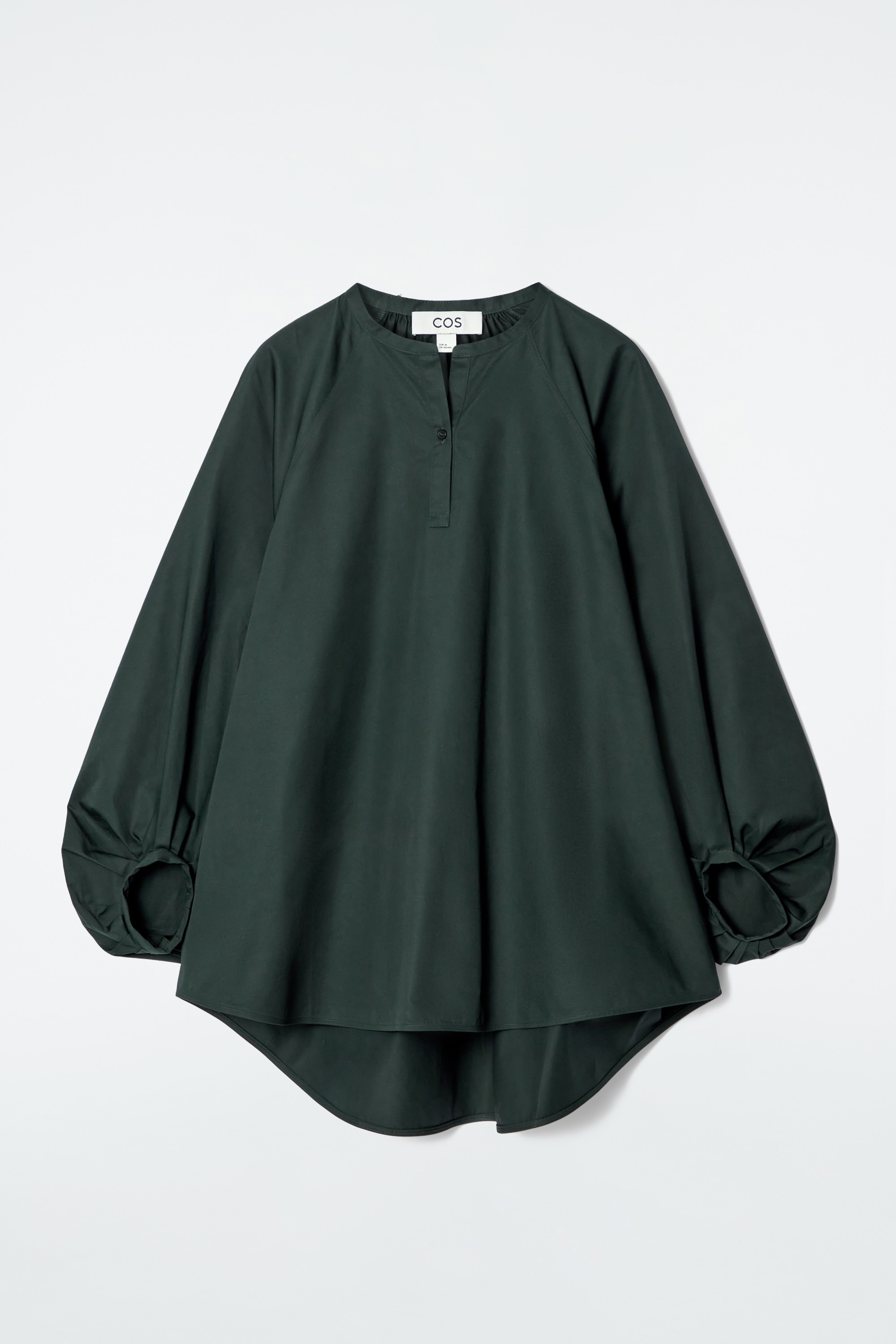 BLUSE MIT BALLONÄRMELN - DUNKELGRÜN/WEISS