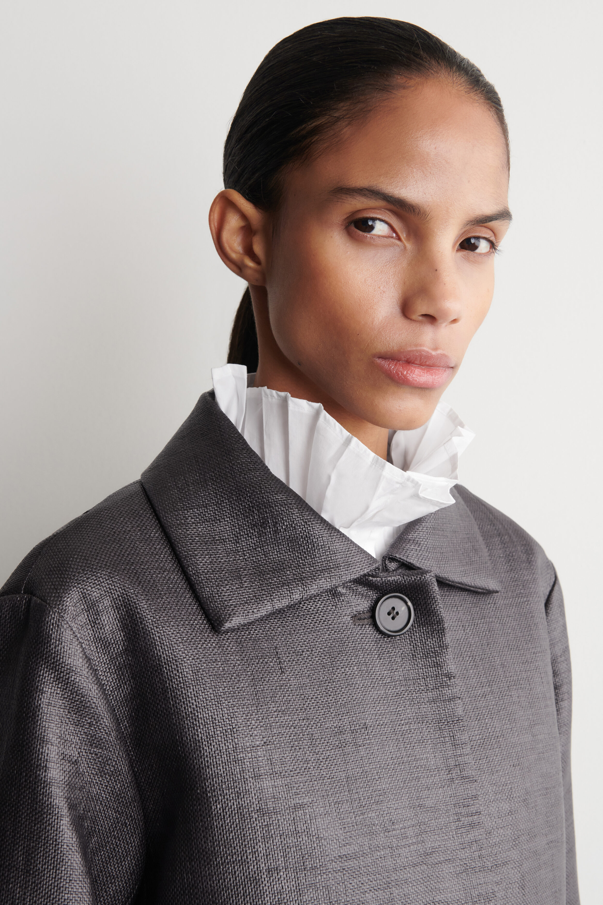 TEXTURED SINGLE-BREASTED COAT - CHARCOAL | COS