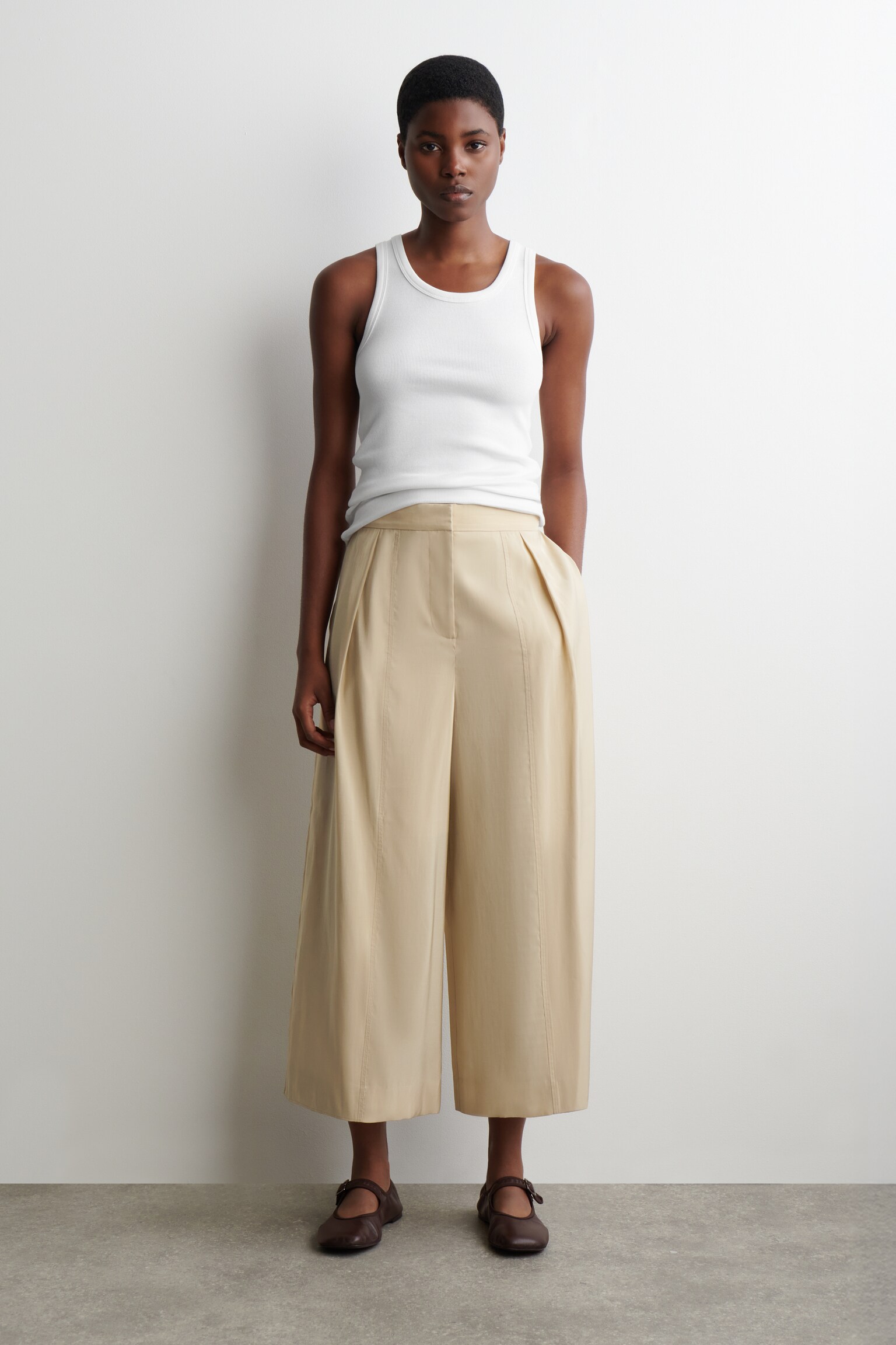 PANTALONI CULOTTE PLISSÉ FLUIDI - BEIGE/BLU