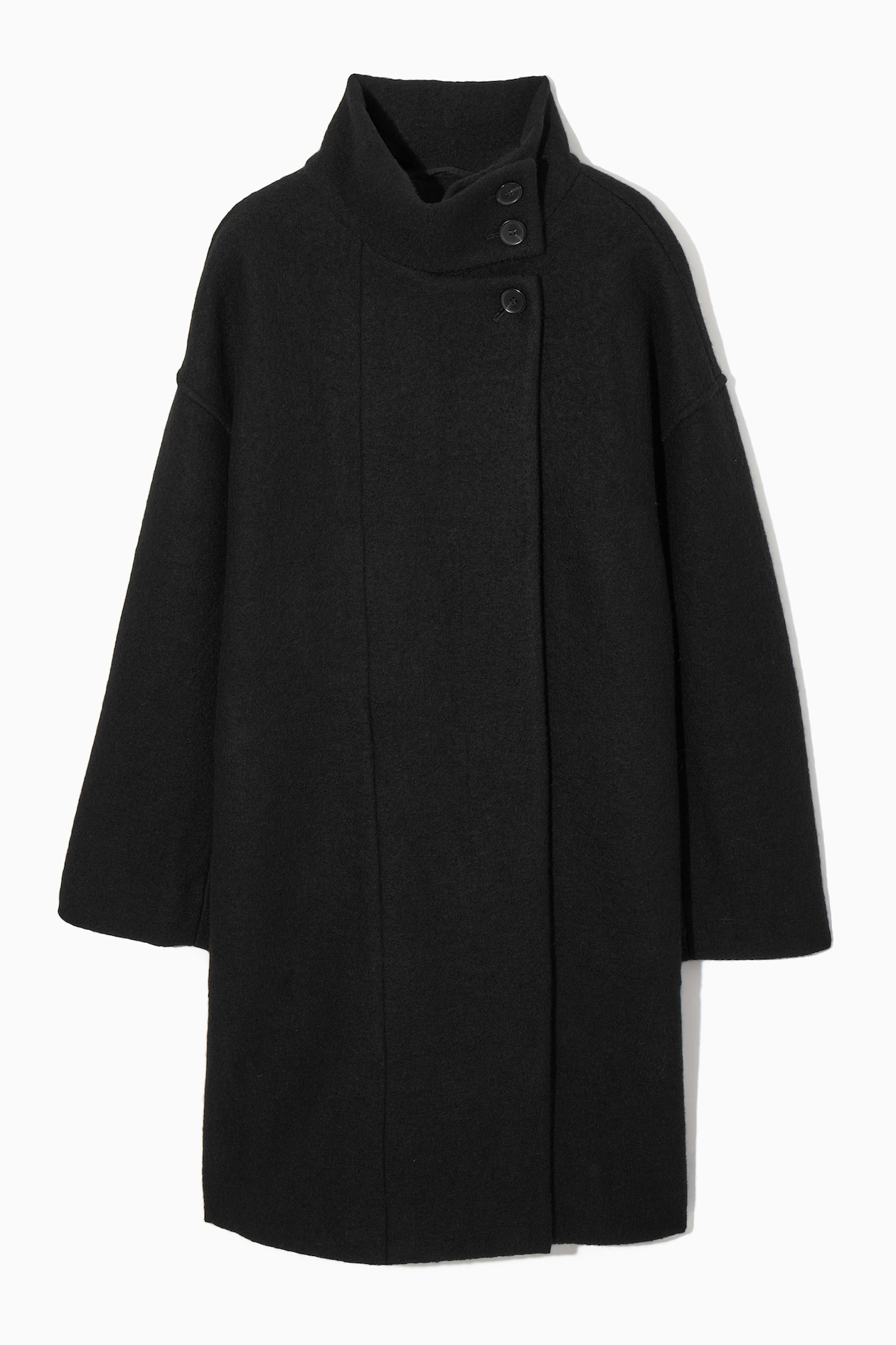 FUNNEL-NECK BOILED-WOOL COAT