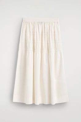 TIERED GATHERED MIDI SKIRT — WHITE 5