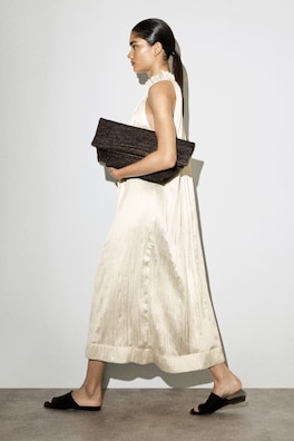 CRINKLED-SATIN MIDI DRESS — ECRU 2
