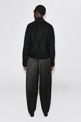 DRAPED BRUSHED MERINO WOOL CARDIGAN — BLACK 5