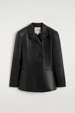 LEATHER DOUBLE-BREASTED BLAZER — BLACK 15