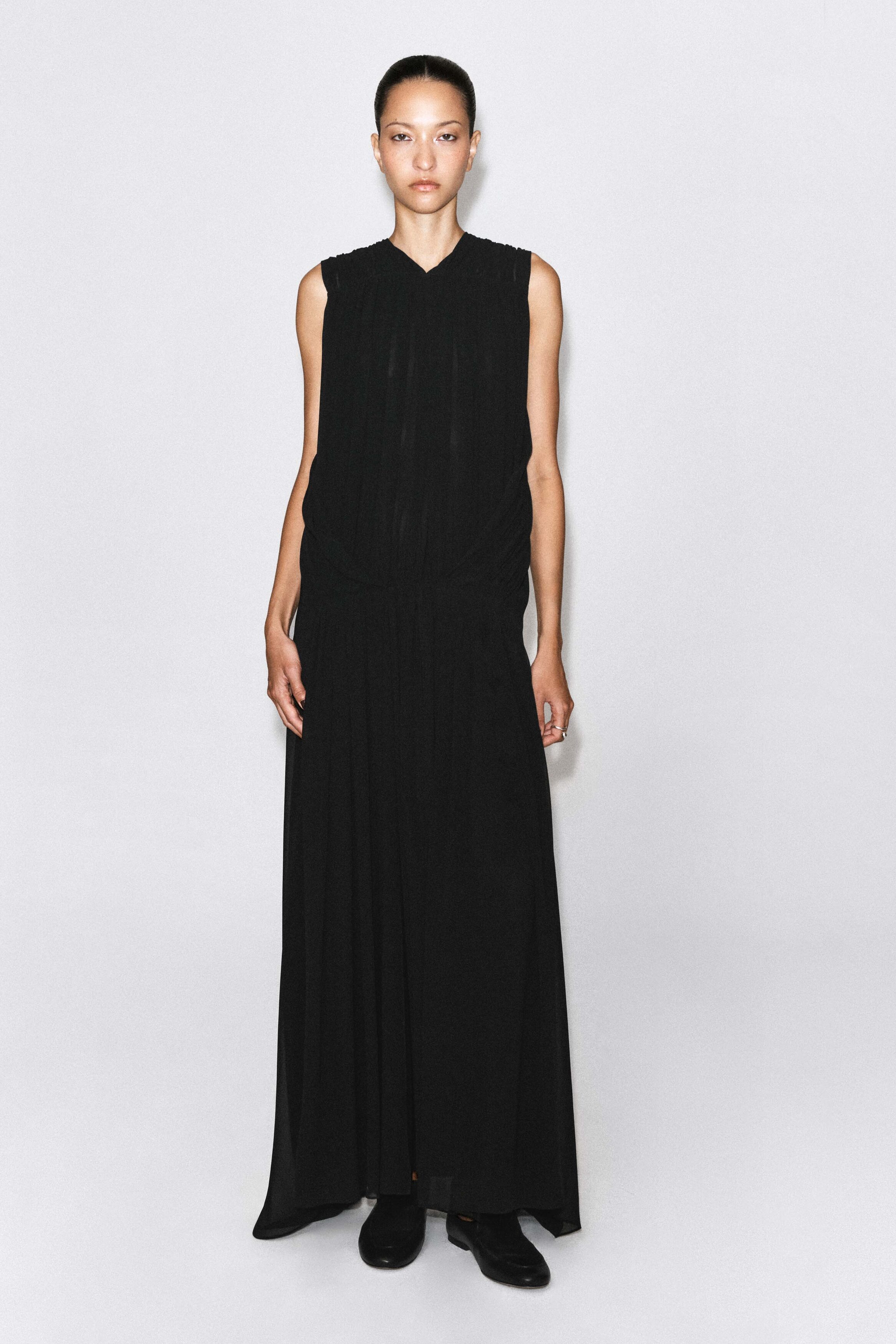 DRAPED GATHERED CHIFFON MAXI DRESS - thumbnail 2