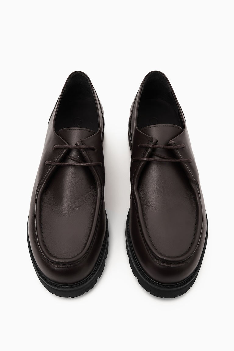 COS BOILED-WOOL ZIP-UP POLO JUMPER — CHUNKY LEATHER CHUKKA SHOES