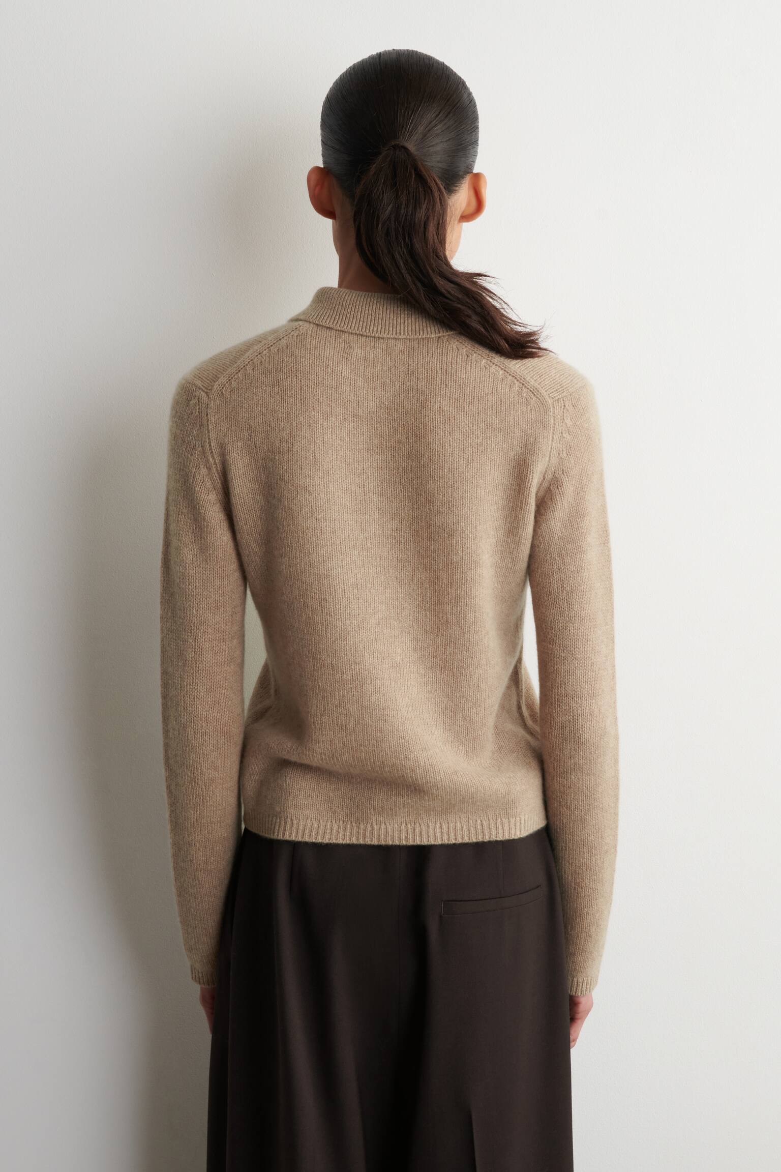 Camisola polo em caxemira - bege mesclado - 4