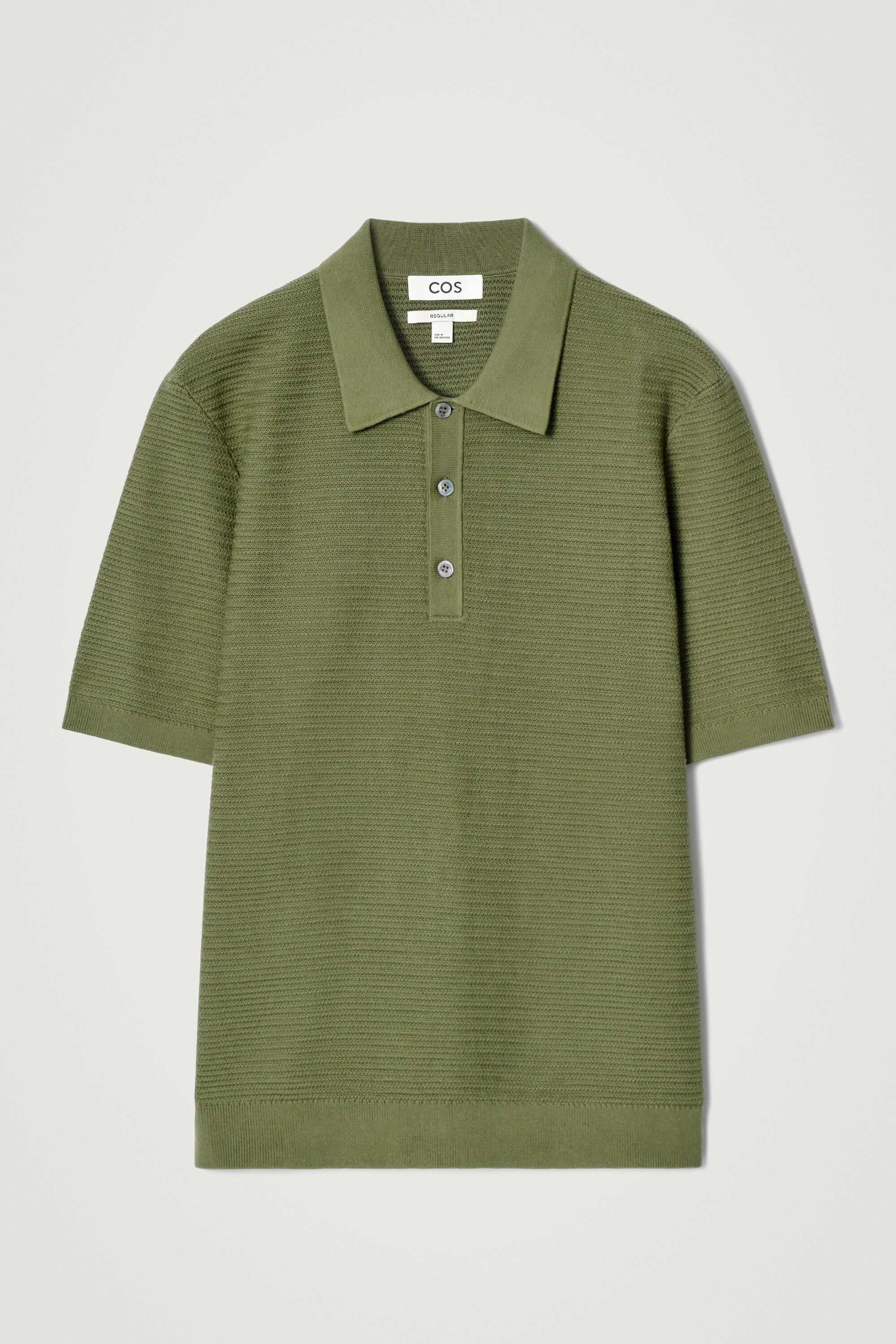 TEXTURED KNITTED COTTON POLO SHIRT - GREEN | COS