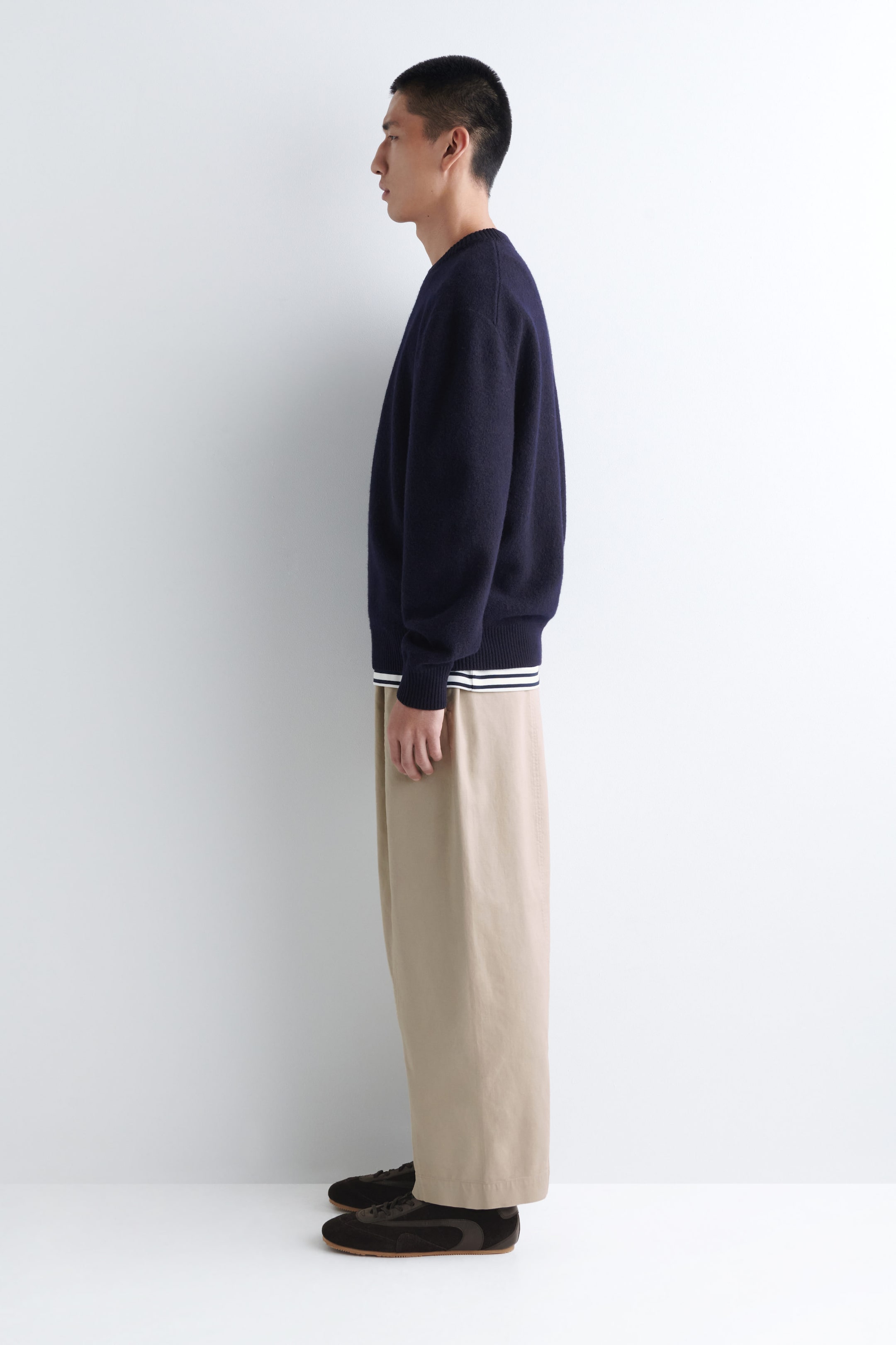 COTTON CROPPED BARREL-LEG TROUSERS