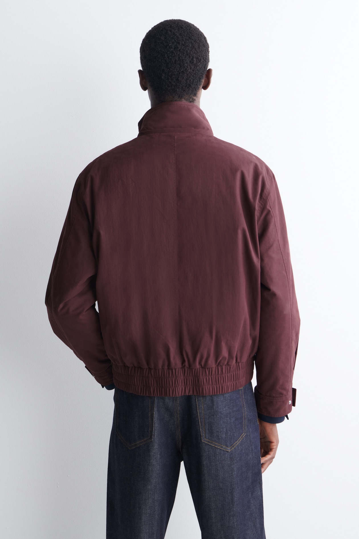 PADDED MOCK-NECK BOMBER JACKET — BURGUNDY