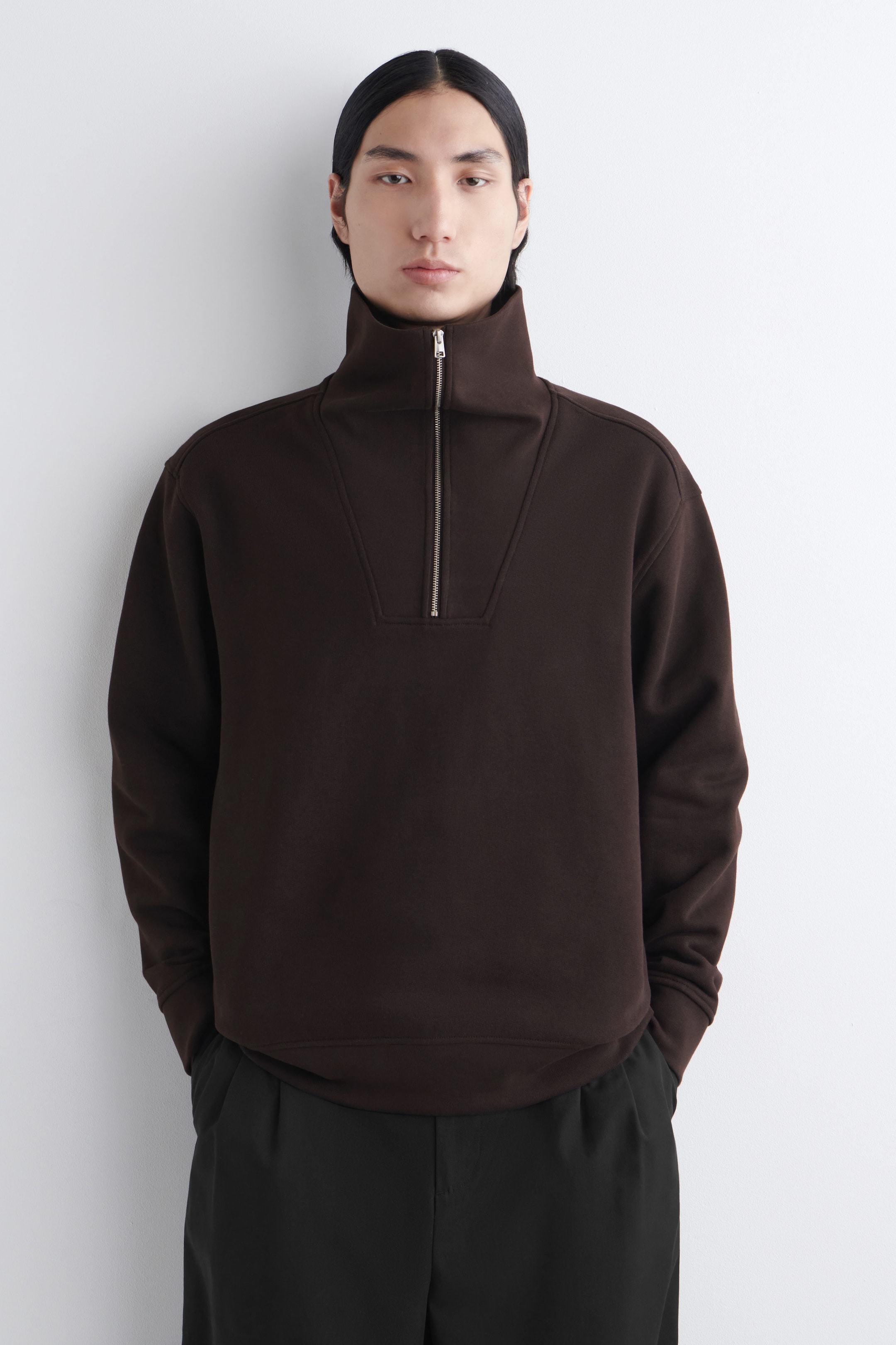 FUNNEL-NECK ZIP-UP SWEATER