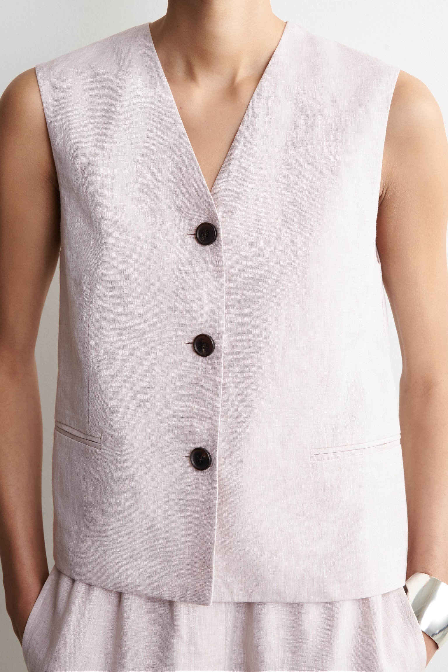 וסט פשתן - ורוד בהיר/שחור - 4