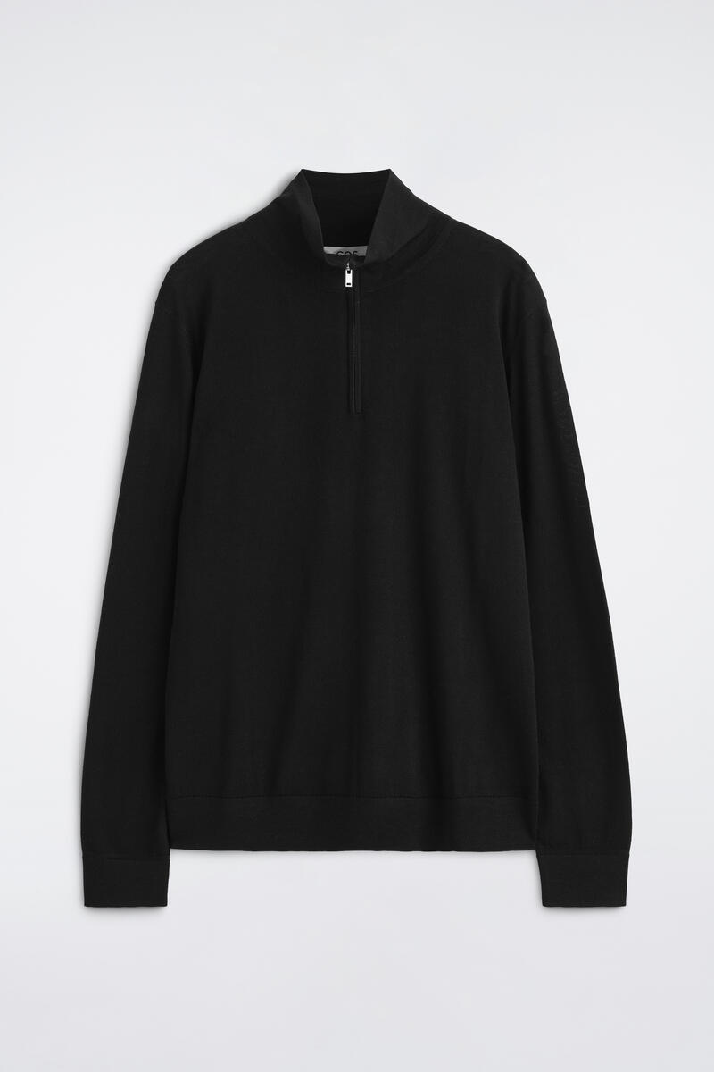 Merino Wool Zip-Up Funnel-Neck Sweater