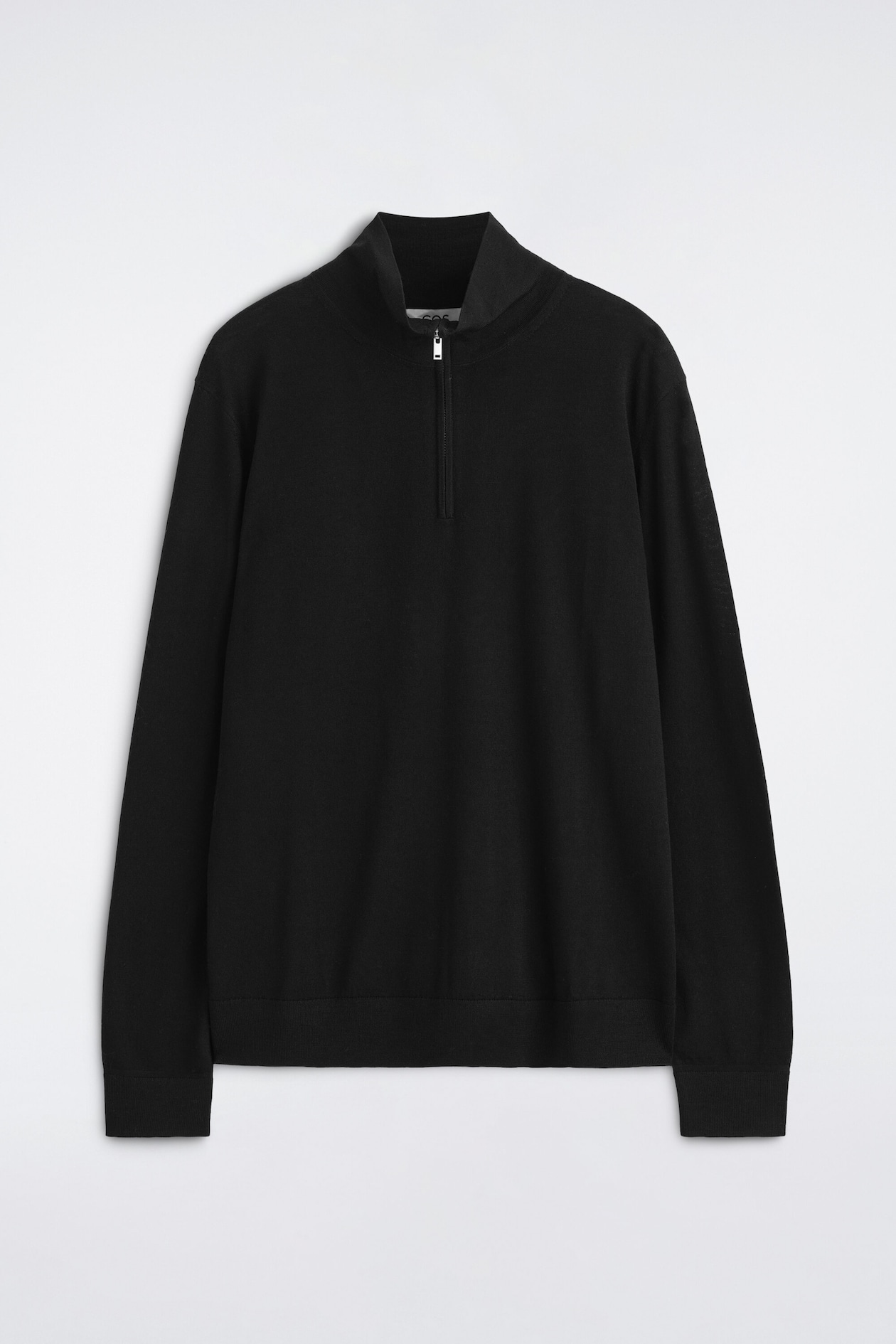 MERINO WOOL ZIP-UP MOCK-NECK SWEATER — BLACK