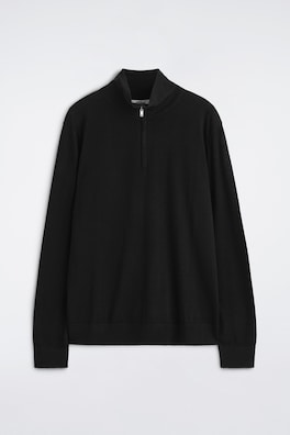 MERINO WOOL ZIP-UP MOCK-NECK SWEATER — BLACK 8