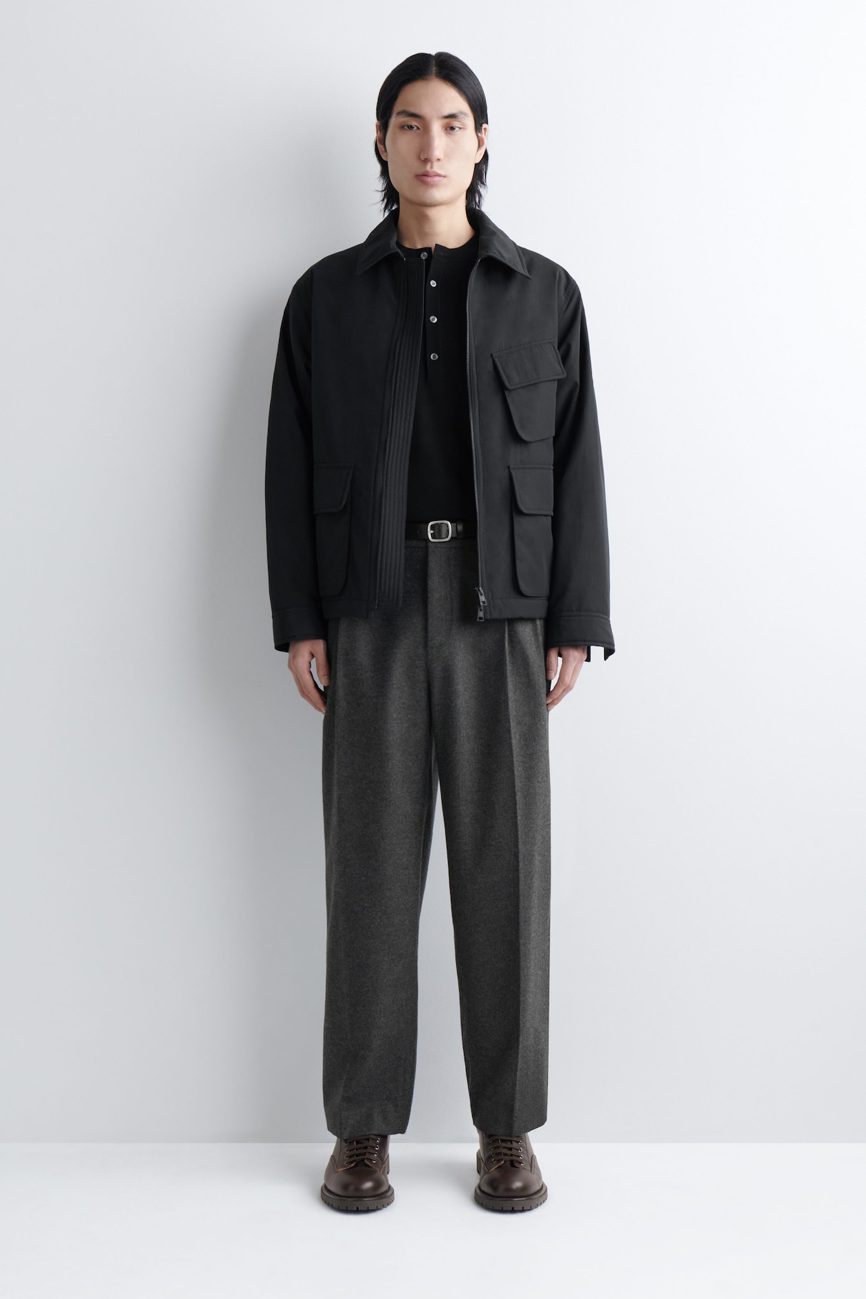 PADDED NYLON UTILITY JACKET — BLACK