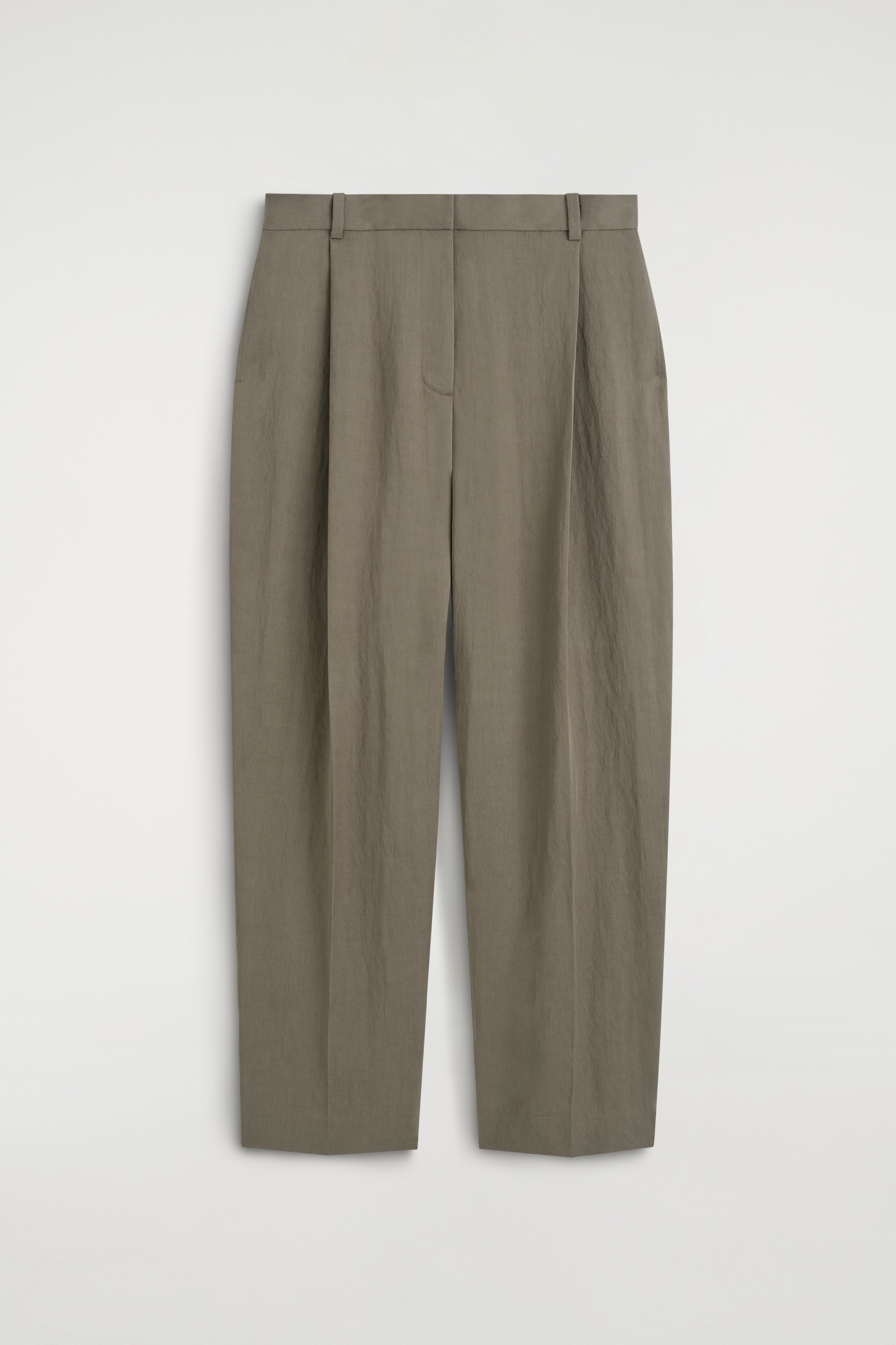 FLUID PLEATED STRAIGHT-LEG TROUSERS - בז' כהה