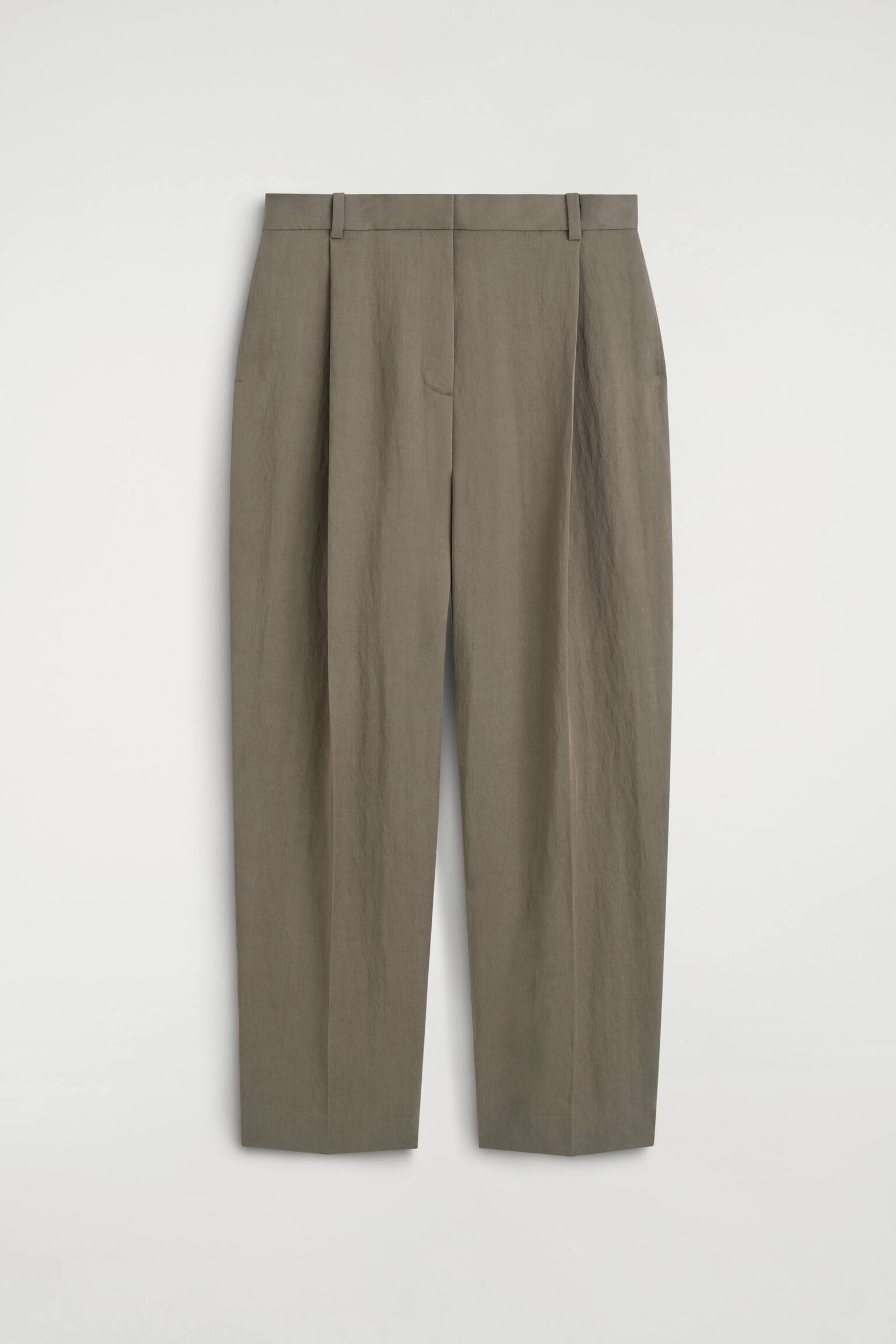 FLUID PLEATED STRAIGHT-LEG TROUSERS - בז' כהה - 1