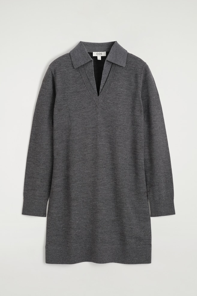 KURZES POLOKLEID AUS MERINOWOLLE - GRAU MELIERT - 1