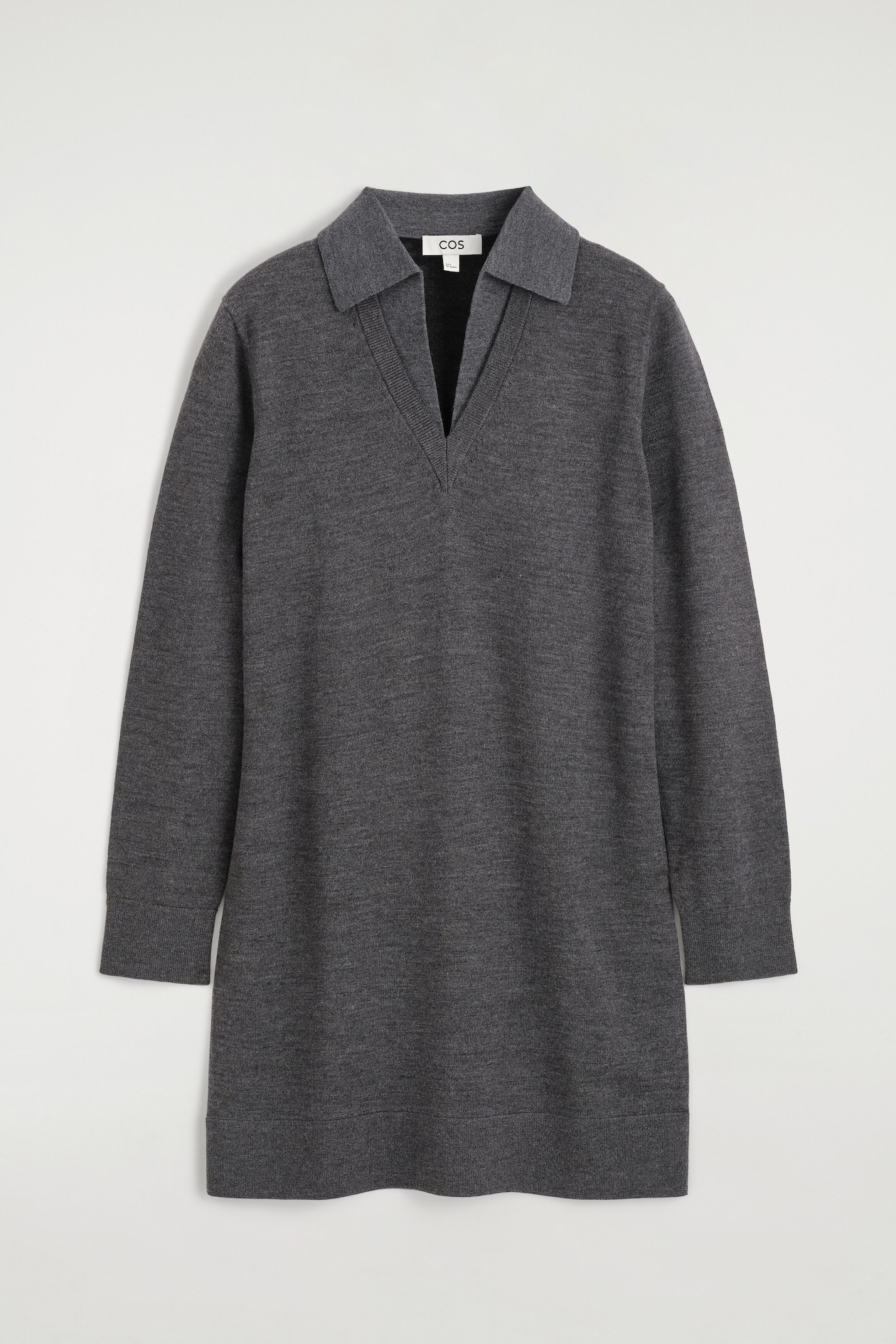 MERINO WOOL MINI POLO DRESS — GRAY MÉLANGE