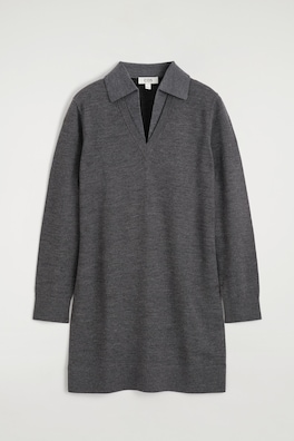 MERINO WOOL MINI POLO DRESS — GRAY MÉLANGE 7