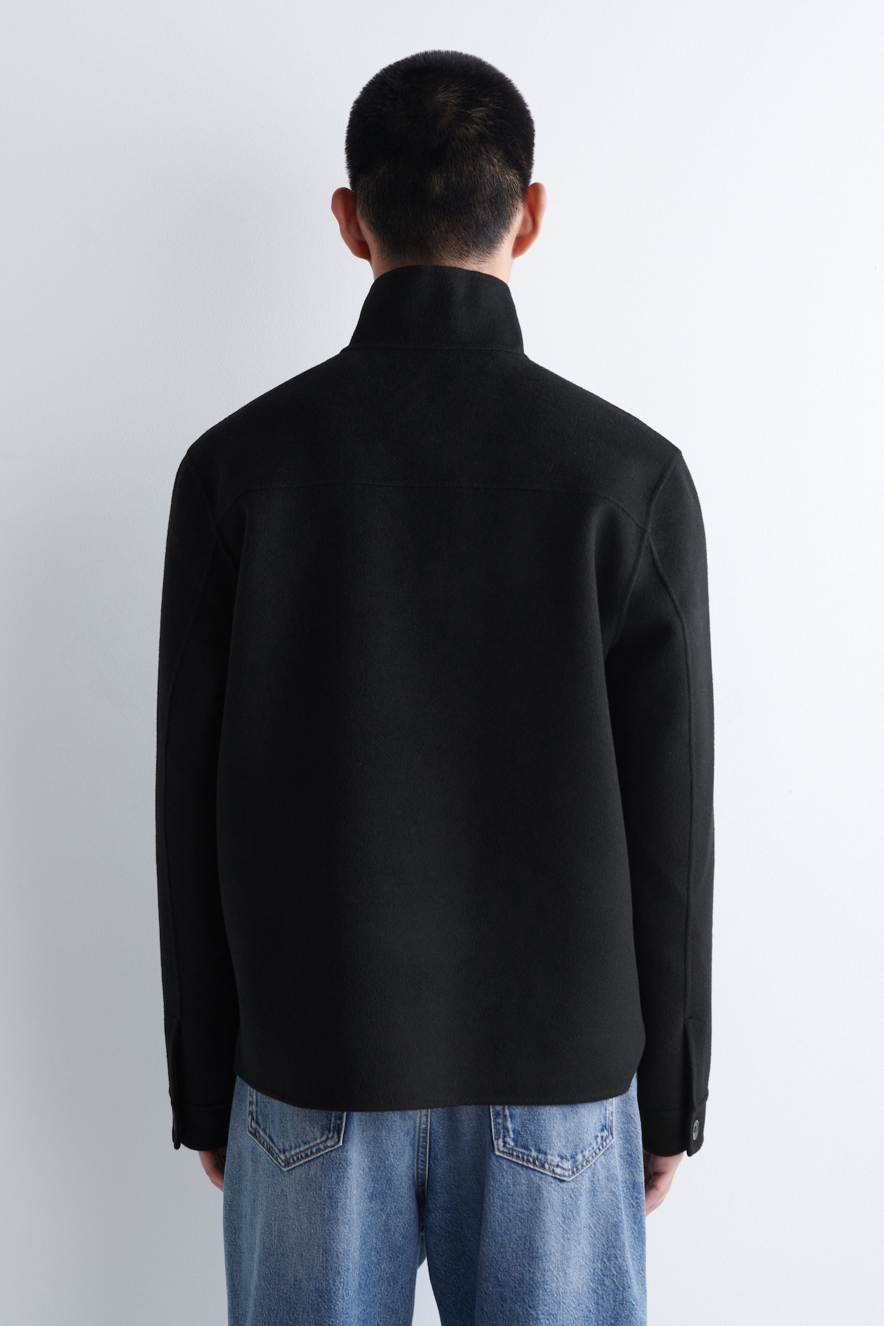 DOUBLE-FACED WOOL ZIP-UP SWEATSHIRT — BLACK