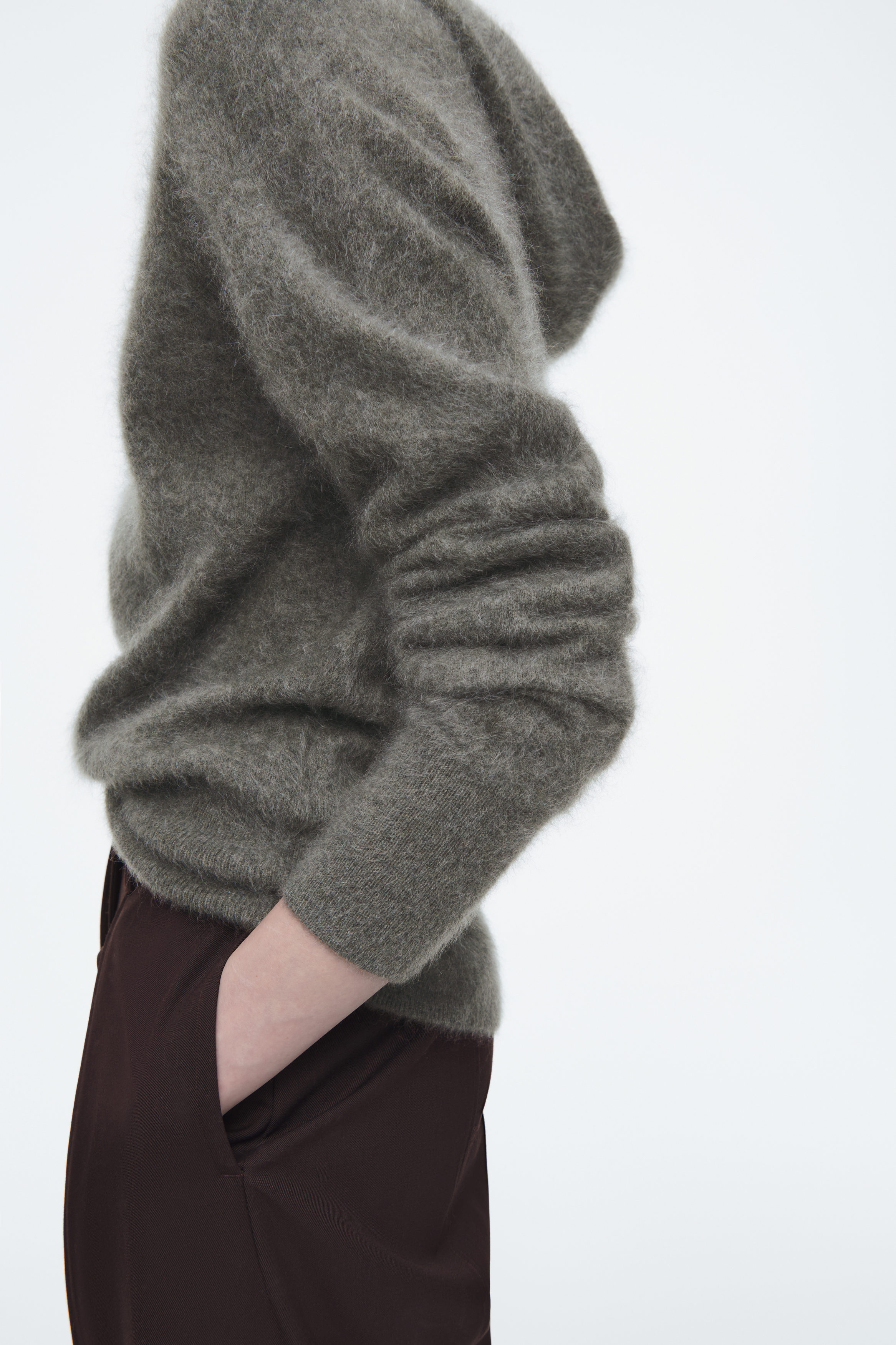 新品未使用⭐️Pure Brushed-Cashmere Hoodie Sサイズ BRUSHED-CASHMERE HOODIE - GREEN-GREY | COS