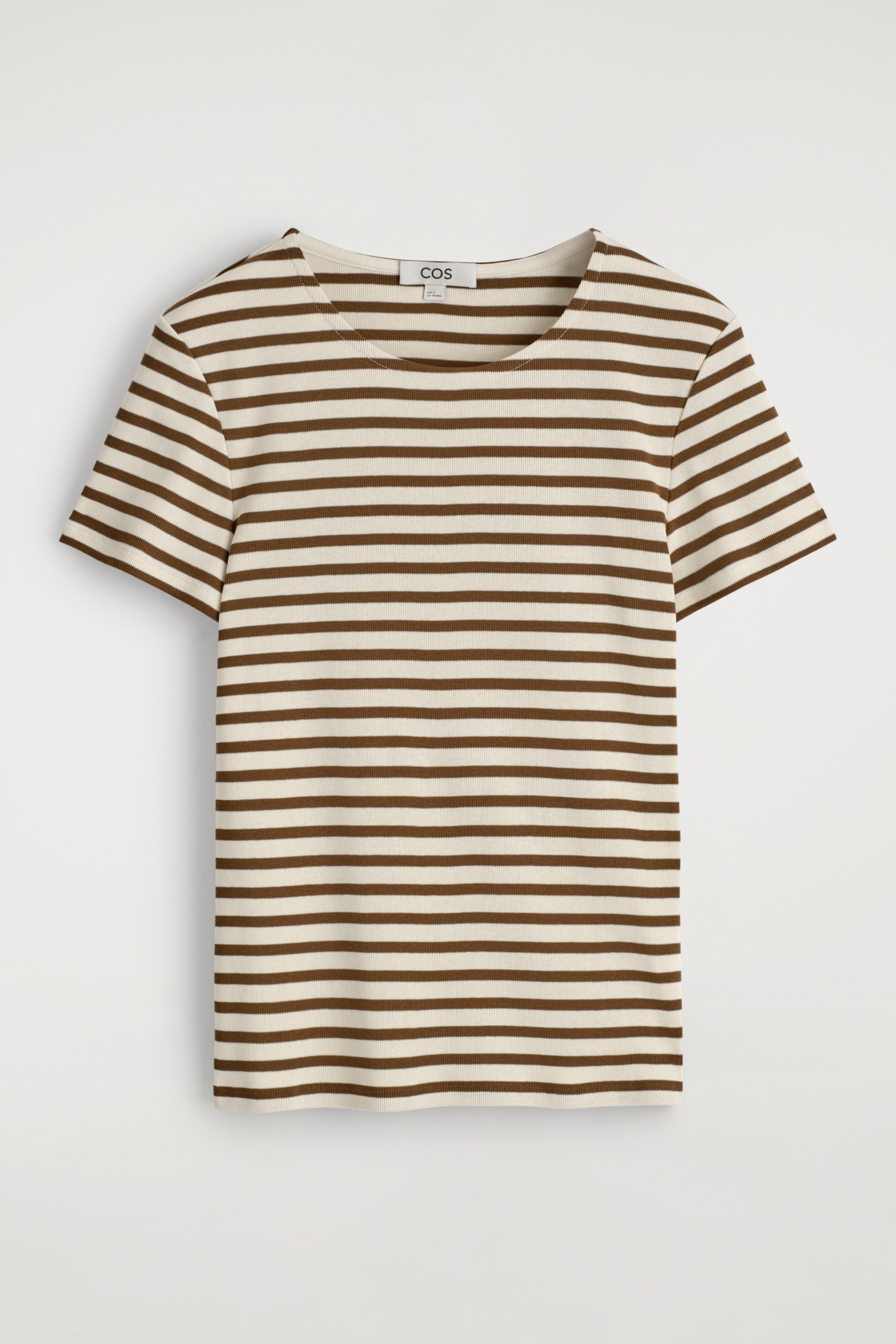 SHRUNKEN SLIM RIBBED T-SHIRT - WHITE / STRIPED/GREY / STRIPED