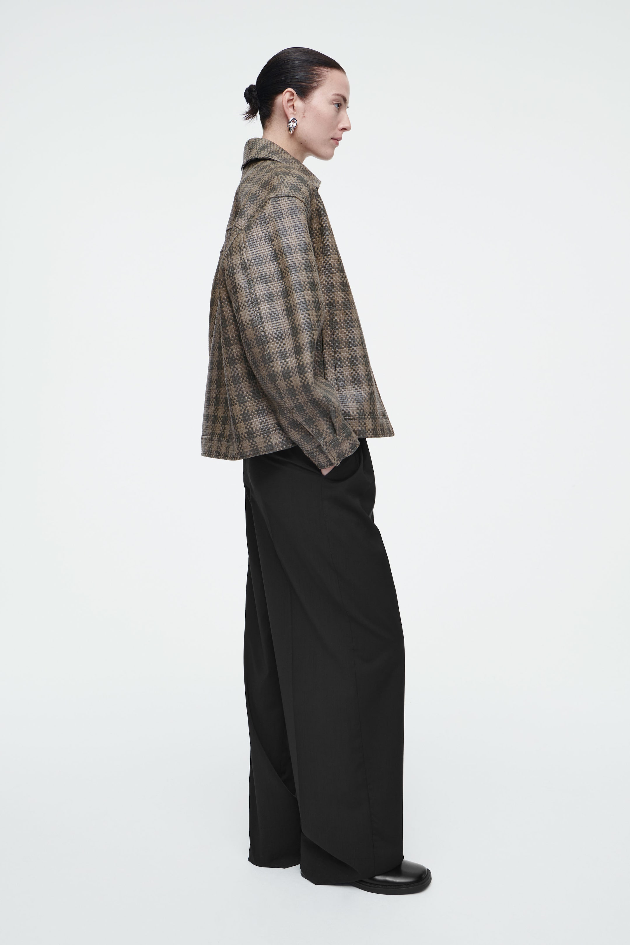 CHECKED WOVEN LEATHER JACKET