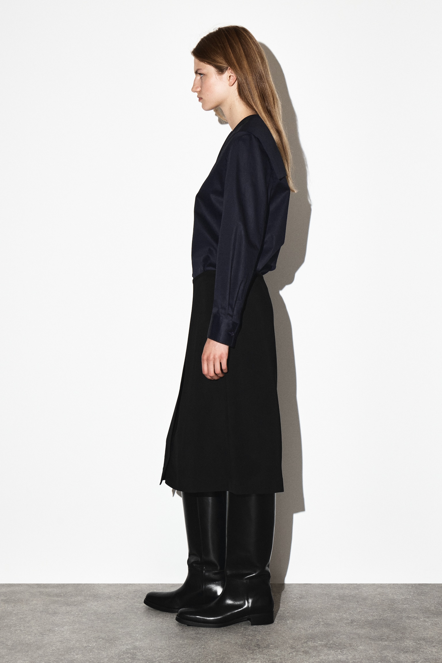 CHEMISE À COL MARIN EN COTON - BLEU MARINE - 4