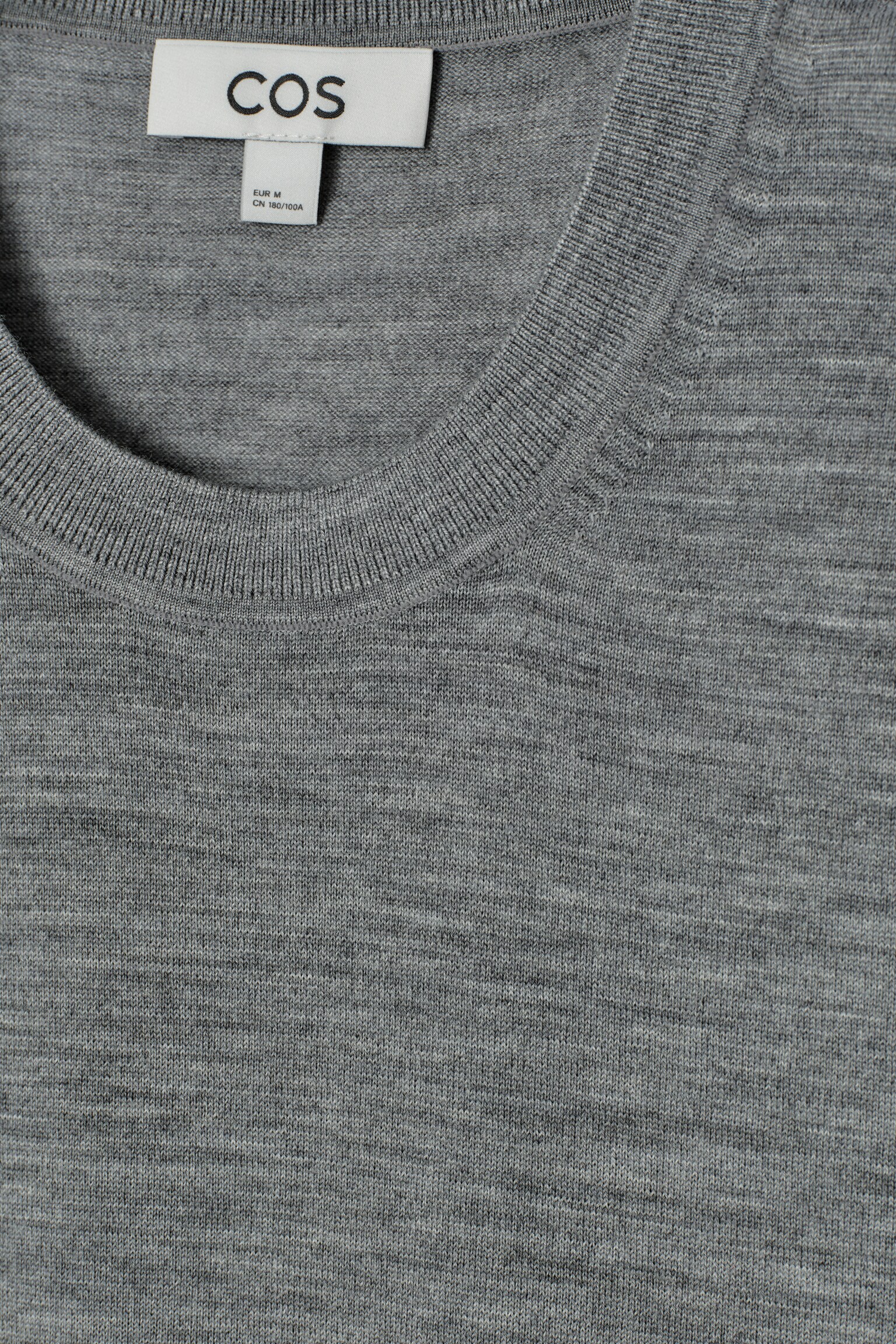 SLIM-FIT MERINO WOOL KNITTED T-SHIRT - GREY MÉLANGE/NAVY - 9