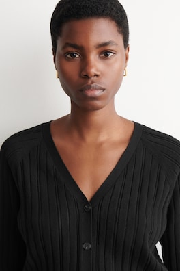 POINTELLE-KNIT COTTON CARDIGAN — BLACK 5