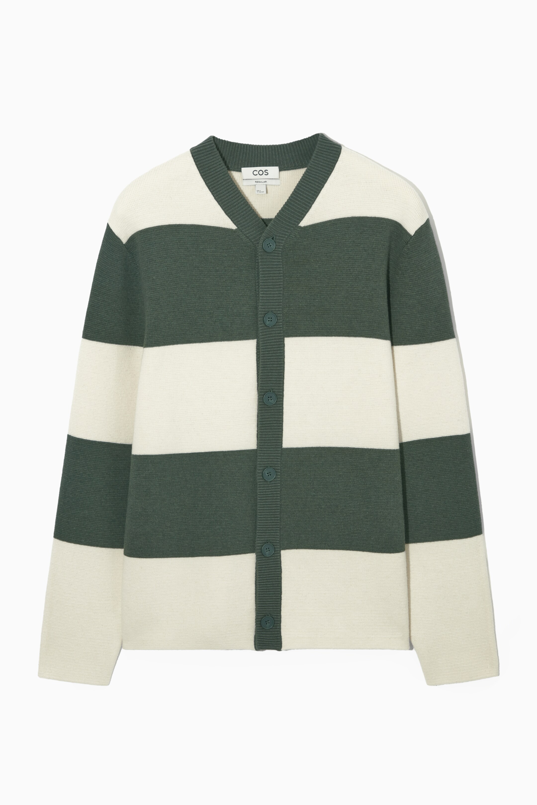 Grösseres Bild ansehen: STRICKJACKE AUS BAUMWOLL-WOLL-MIX - GRÜN/CREME/GESTREIFT - HERREN | H&M CH 1