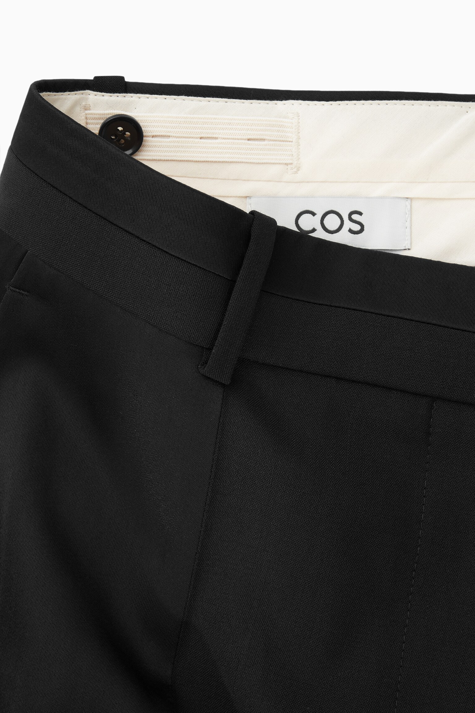 WOLLHOSE MIT SATINPARTIEN UND GERADEM BEIN - SCHWARZ - 2