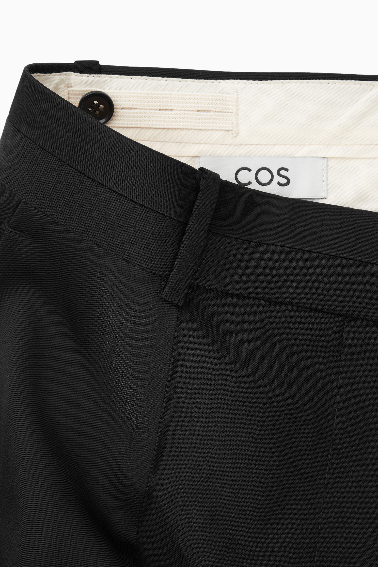 REGULAR SATIN-PANELLED WOOL STRAIGHT-LEG TROUSERS - BLACK - 2