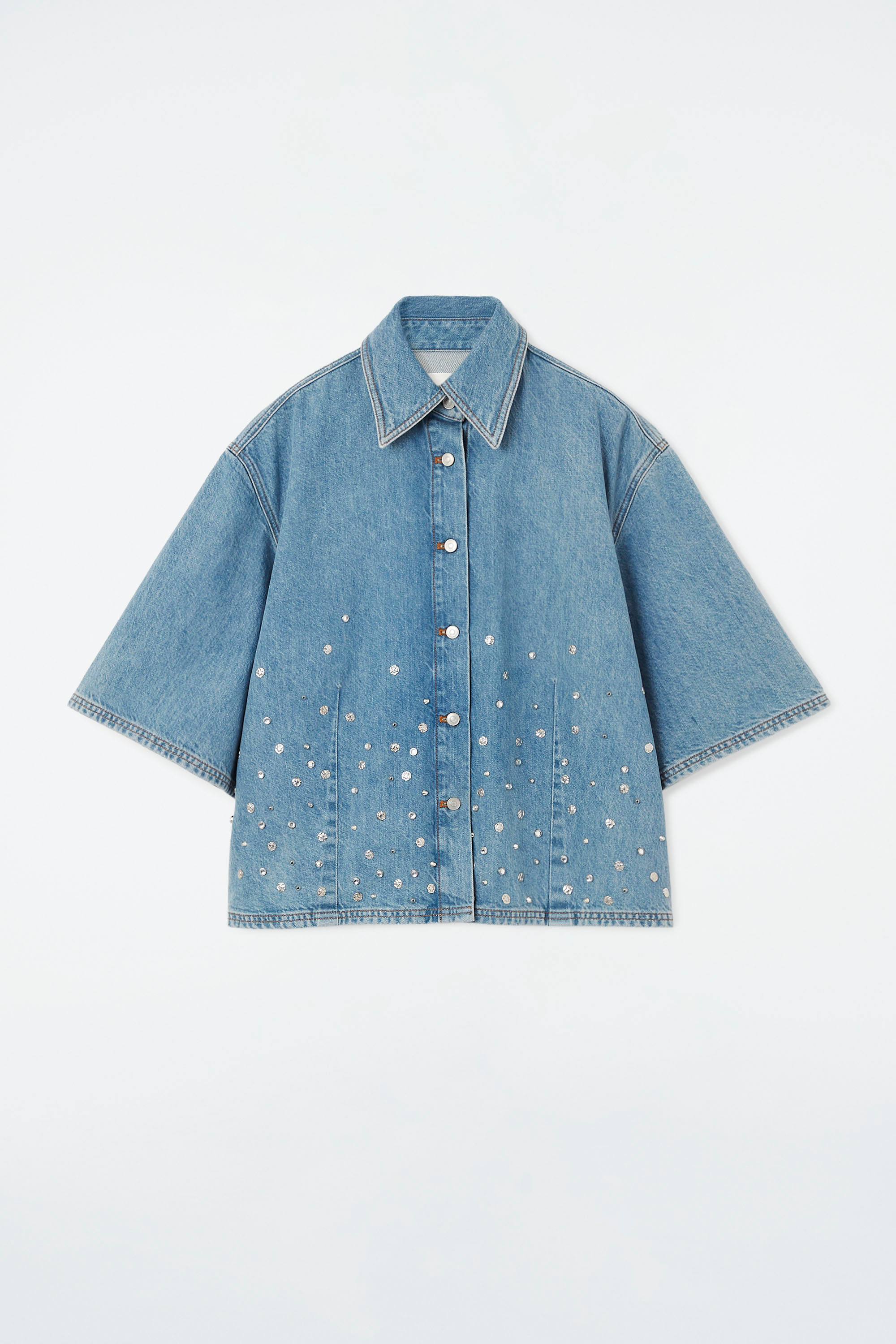 ◆boohoo◆ オープンステッチ ニットシャツ / blue OWNth-オンス-】ツイストヘムデザインニットトップス -ユニセックス-