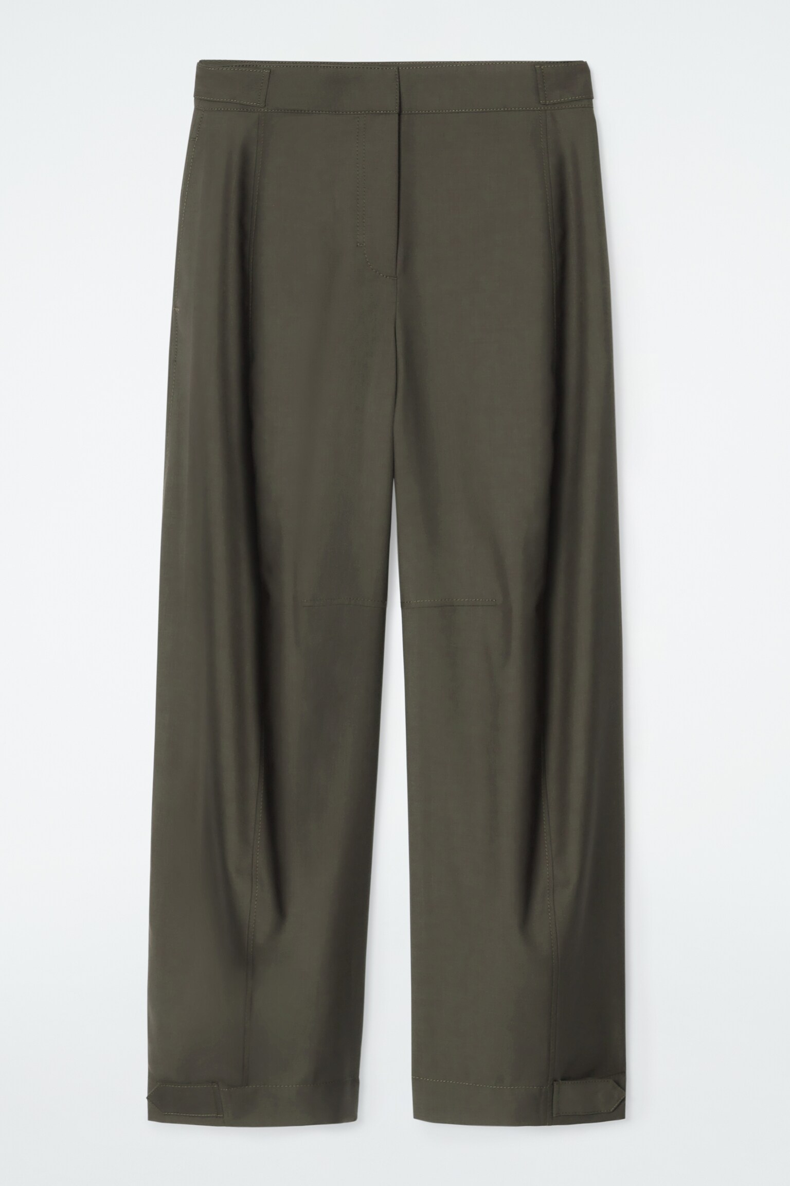 WOOL BARREL-LEG UTILITY TROUSERS - KHAKI