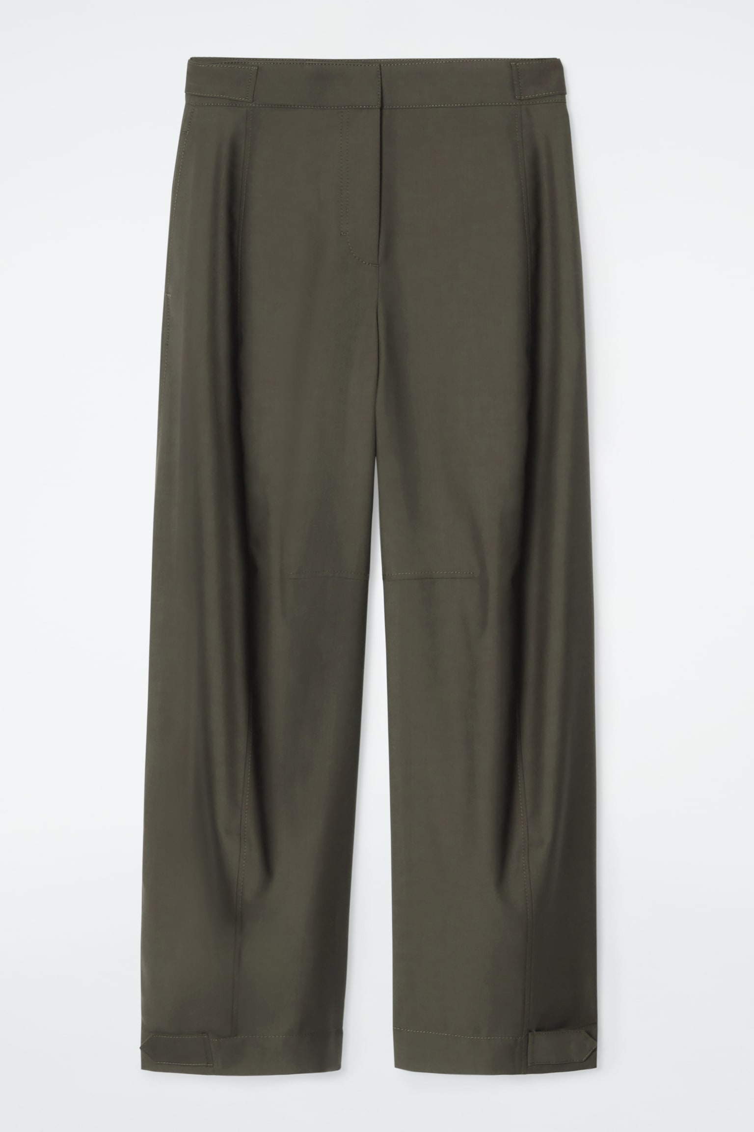 WOOL BARREL-LEG UTILITY TROUSERS - KHAKI