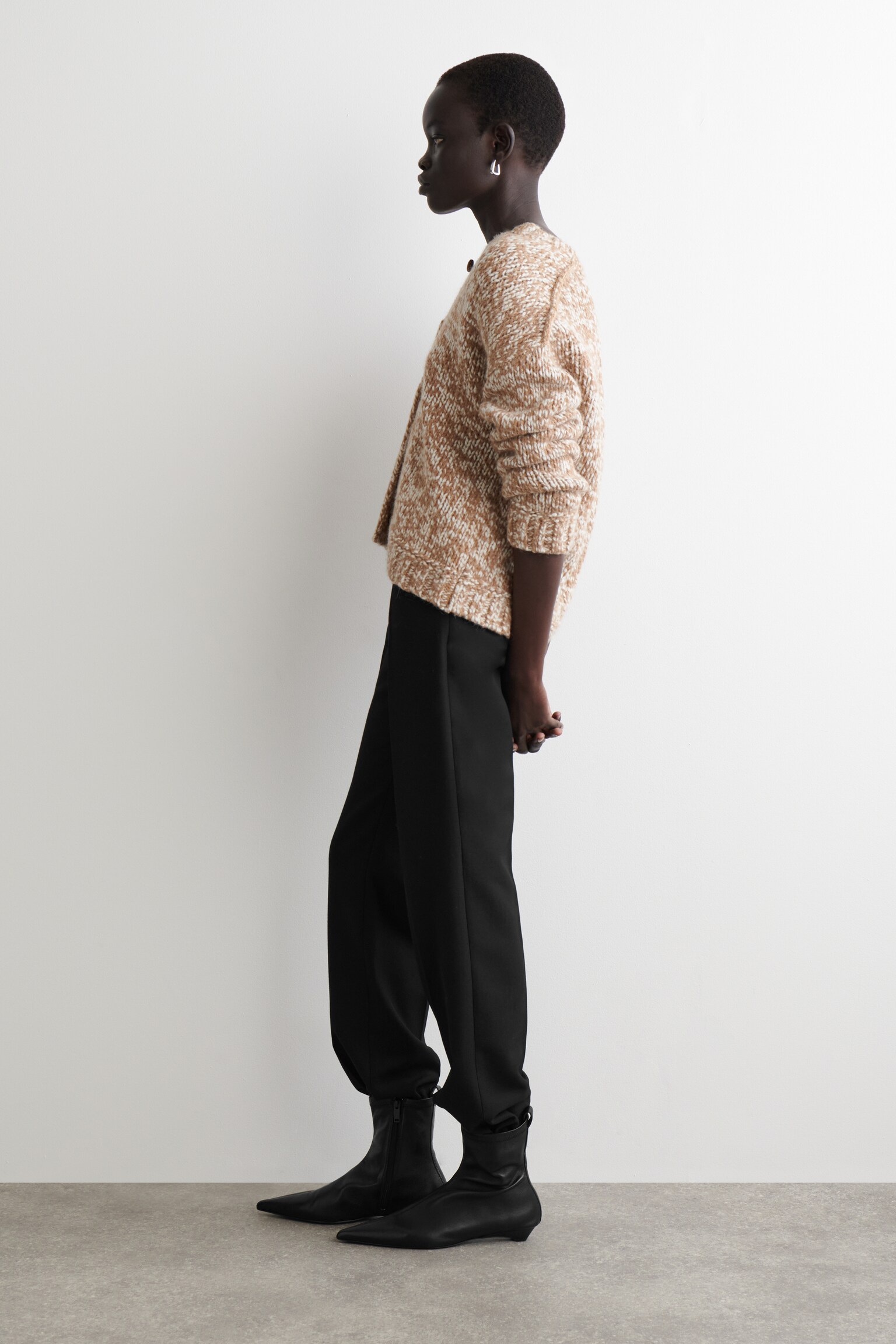 CARDIGAN DIN LÂNĂ-ALPACĂ CU TEXTURĂ ÎN PUNCTE - CAMEL / ECRU/BROWN / NAVY - 7