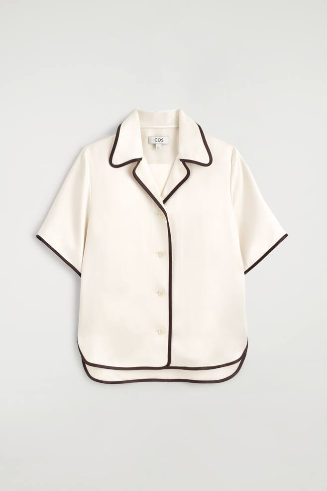 CAMISA SATINADA RIBETES EN CONTRASTE - CREMA/MARRÓN/MARRÓN - 1