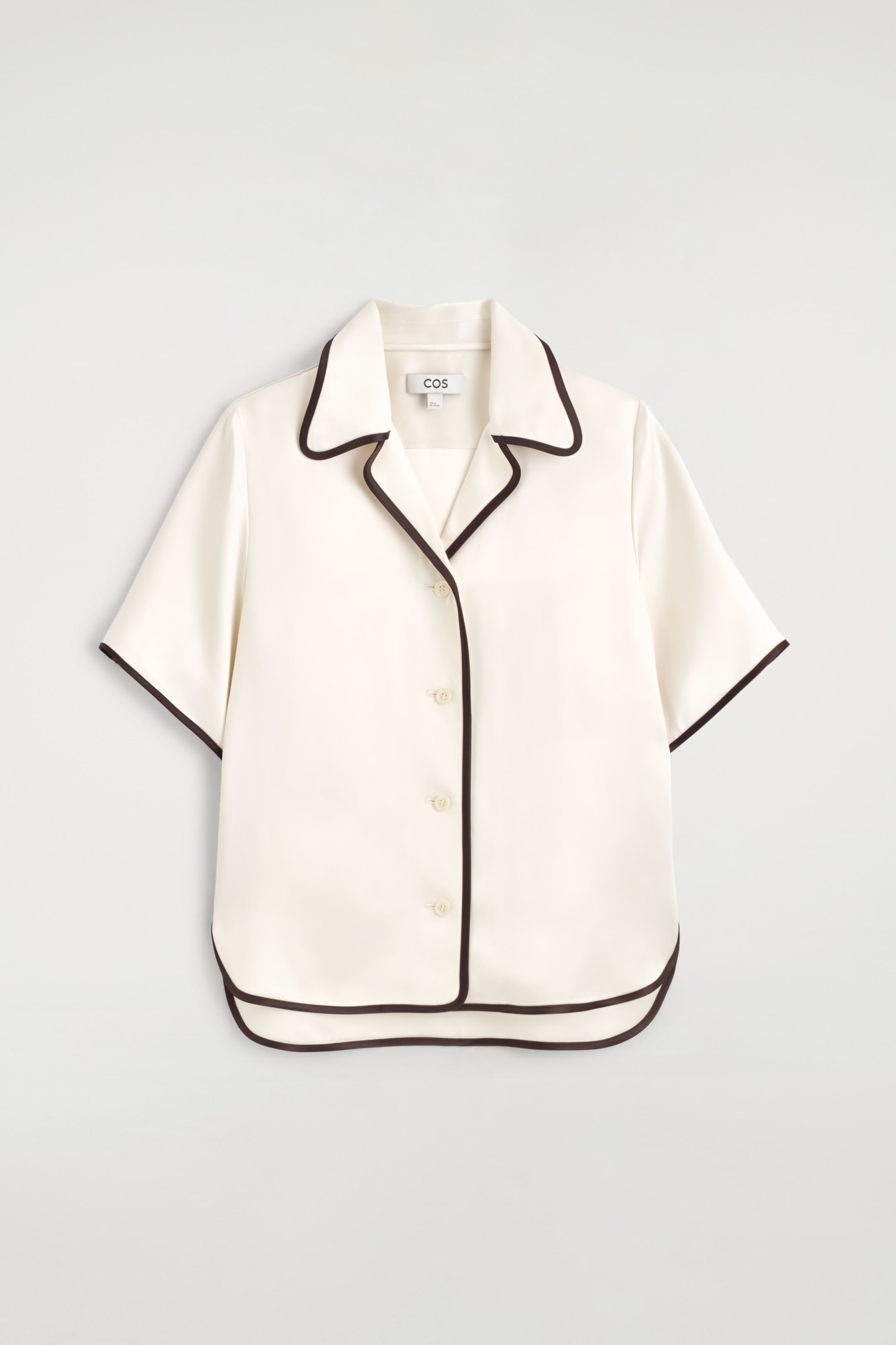 Grotere afbeelding bekijken: Satijnen blouse met contrasterende paspel - Crème / bruin - DAMES | H&M BE 1