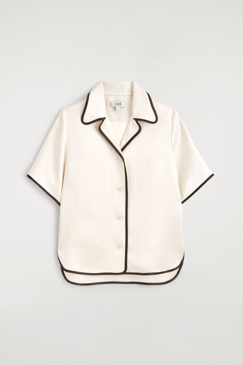 Contrast-Piped Satin Shirt