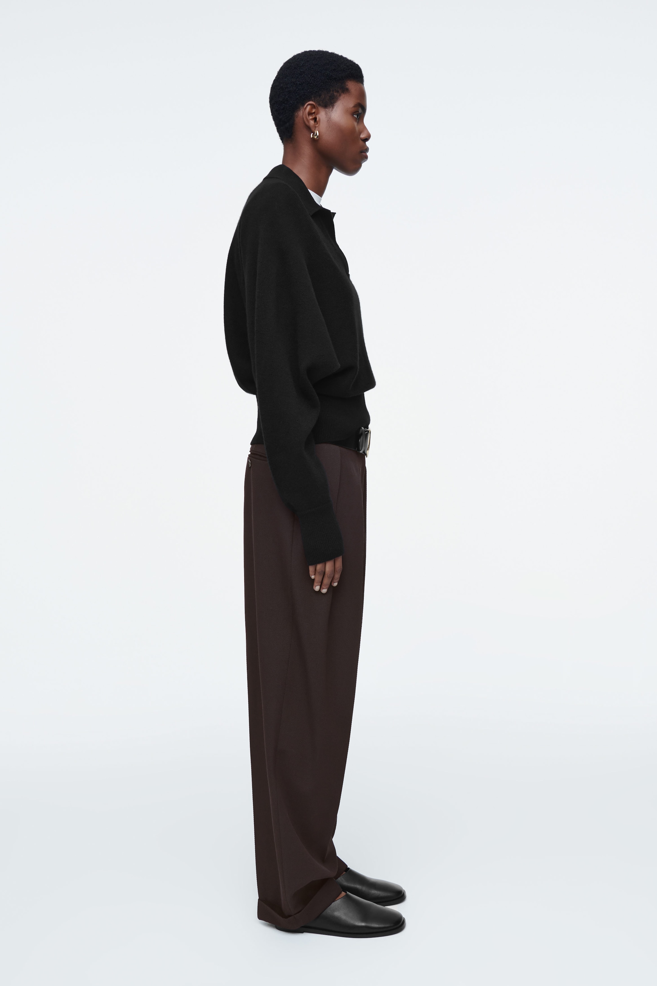 BATWING-SLEEVE WOOL POLO JUMPER
